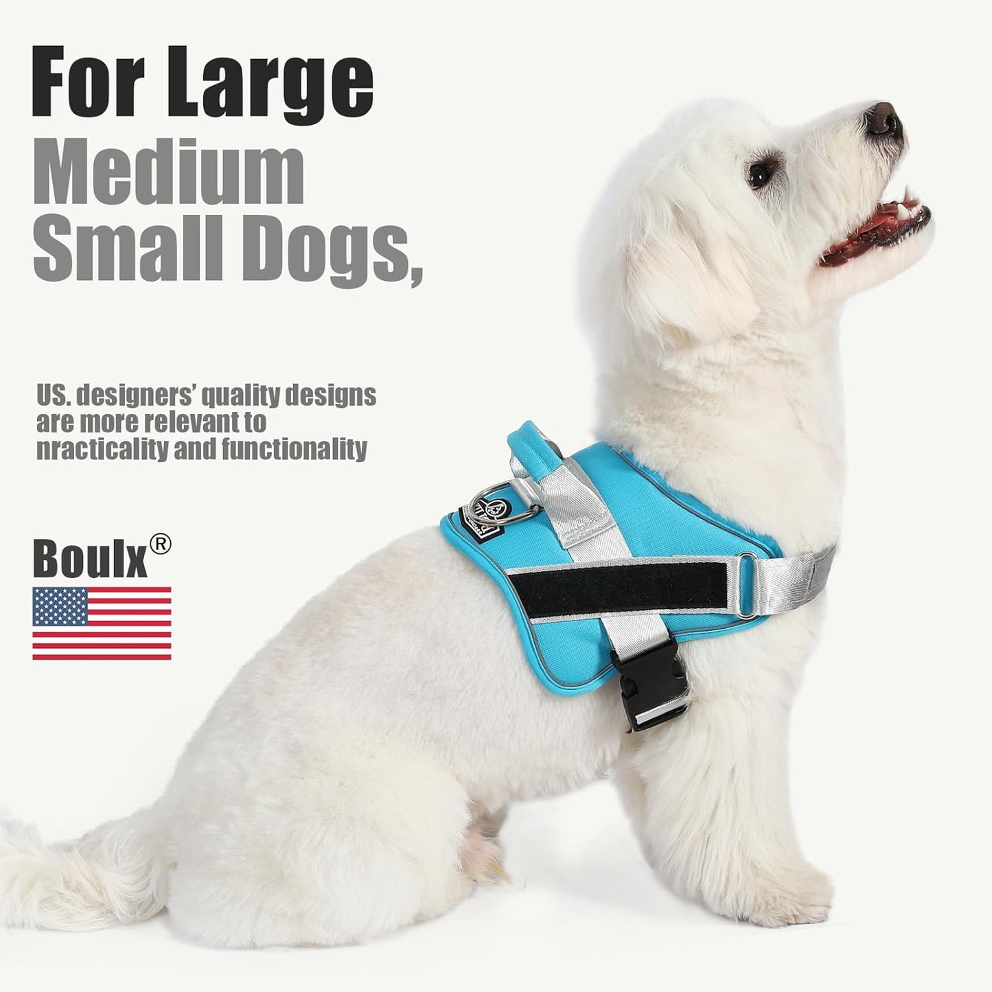 Bolux Dog Harness, No-Pull Reflective Dog Vest, Breathable Adjustable Pet Harness with Handle for Outdoor Walking - No More Pulling, Tugging or Choking (OceanicBlue, Medium (Pack of 1))