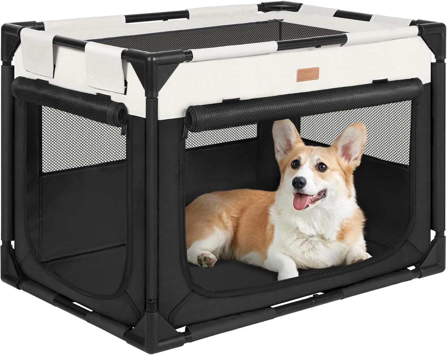 Dog Crate - Soft Pet Kennel for Dogs/Cats, 3-Door Breathable Travel Cage with Mesh Window, Portable Dog Kennel for Indoor & Outdoor, Black-XL
