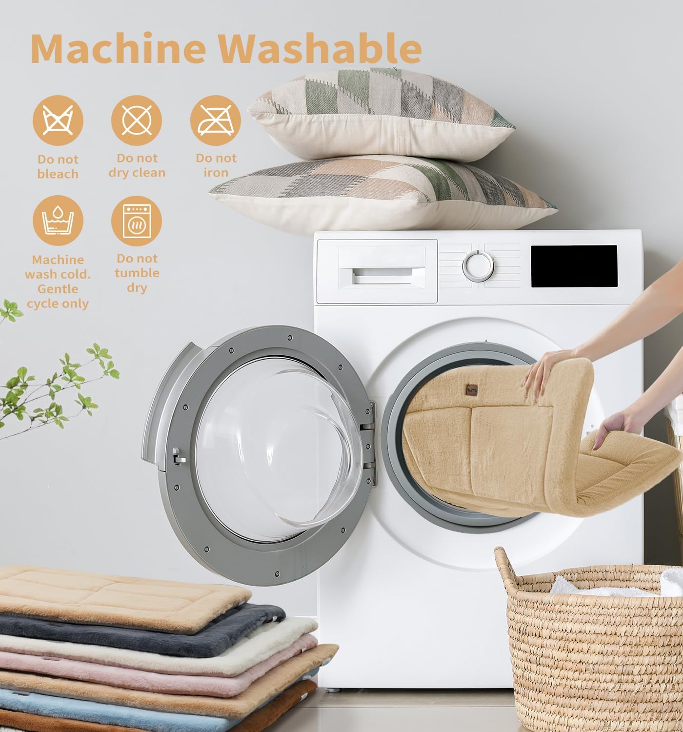 Made4Pets Dog Crate Pad Bed for Medium Large Dogs, Washable & Reversible, Anti-Slip Kennel Mat for Cozy Sleeping, Soft Fluffy Dog Bed for Indoor & Outdoor Use, 35"x23", Khaki