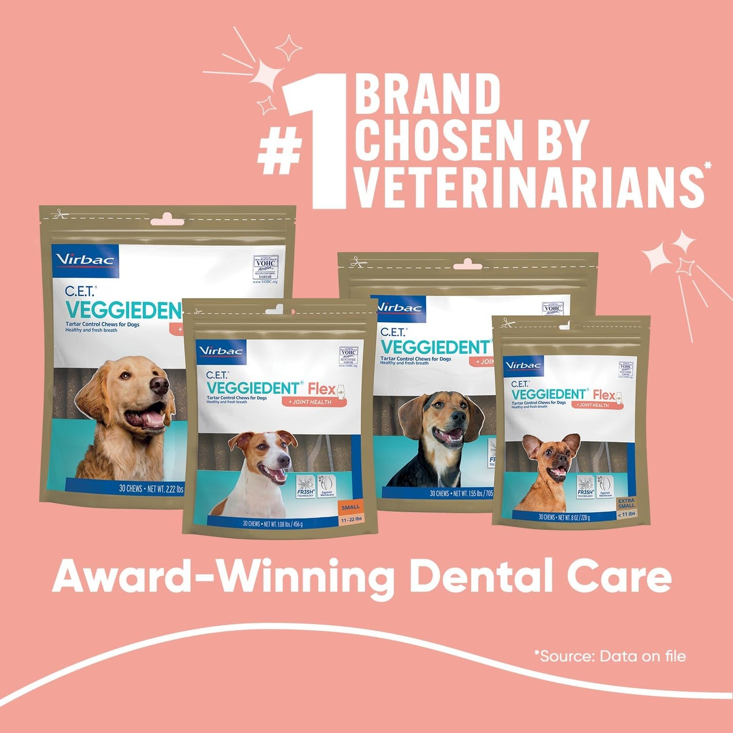 Virbac C.E.T. VEGGIEDENT Flex Tartar Control Chews for Dogs - Extra Small