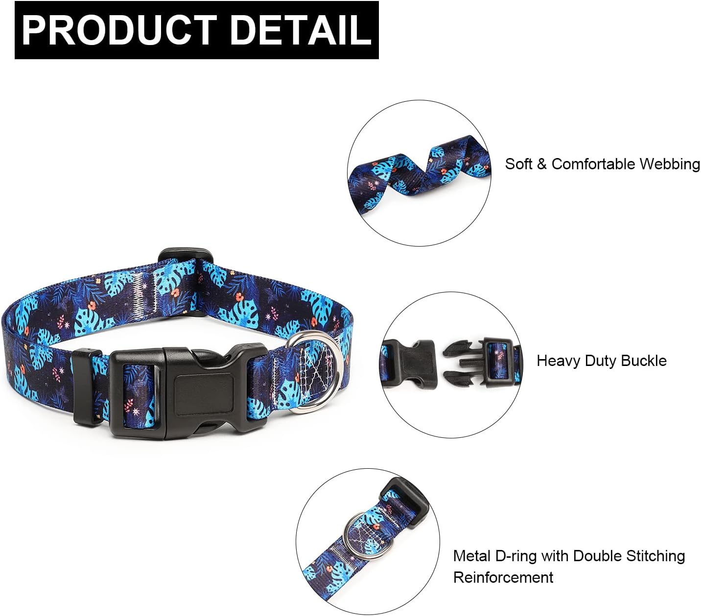 Mercano Adjustable Dog Collar - Special Design Patterns, Soft Nylon Comfortable Durable Pet Collar for Small Medium Large Dogs (XS, Monstera)