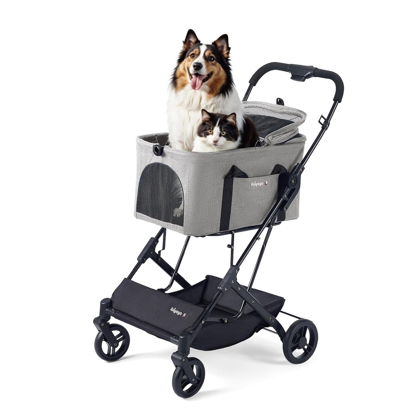 ibiyaya Essential – Travois Tri-Fold Pet Travel System for Medium Dogs, Cats, and More, 3 in 1 Dog Stroller with Detachable Carrier, XL Cabin (Taupe Gray)