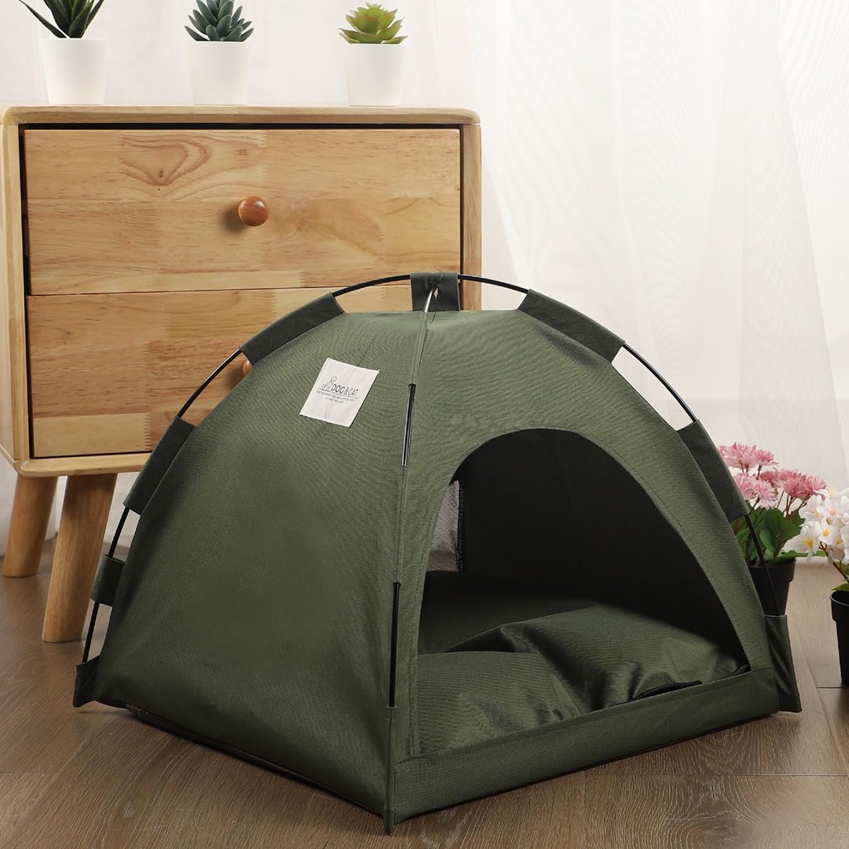 Cat Tent – Lightweight & Breathable Waterproof Shelter Designed for Indoor/Outdoor Adventures, Giving Your pet Safe Outdoor Exploration Joy. (Olive Drab, 13.8×13.8 in)