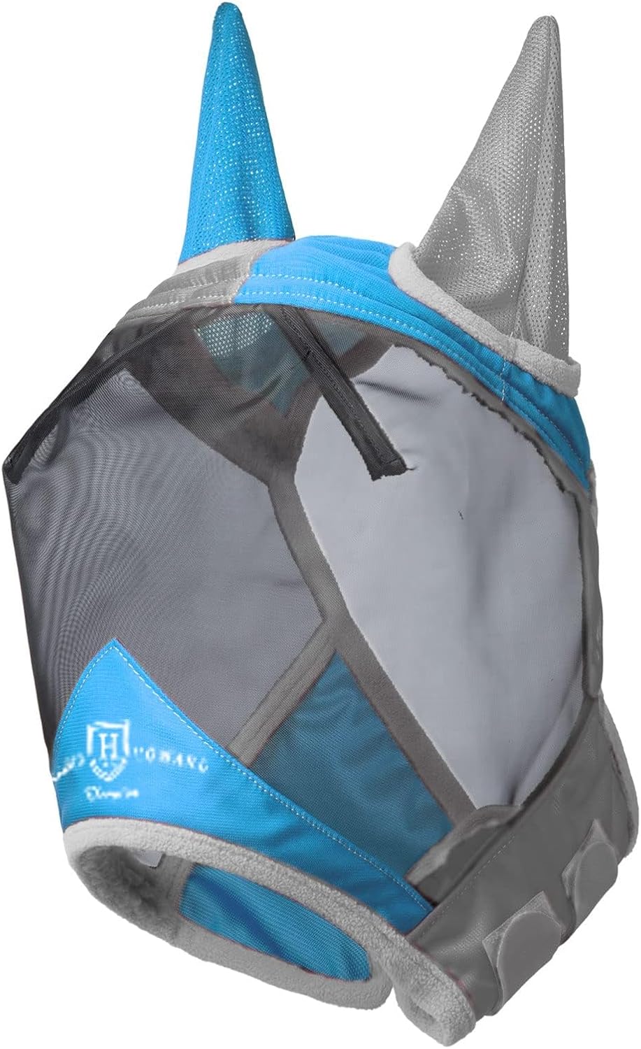 Harrison Howard Pro Luminous Horse Fly Mask Standard with Ears UV Protection for Horse Azure Blue/Silver Medium Cob