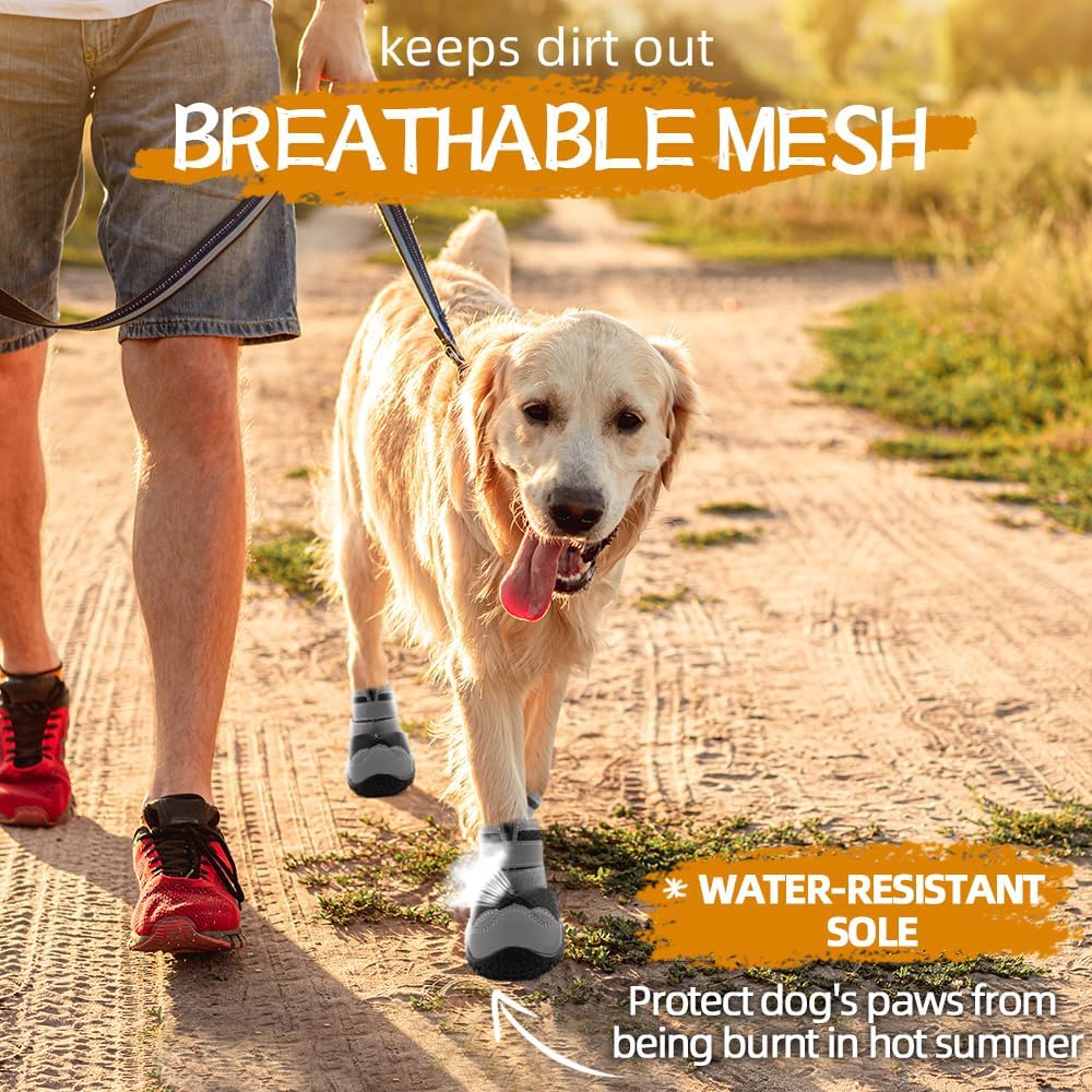 Dog Shoes for Large Dogs, Medium Dog Boots & Paw Protectors for Hardwood Floors, Outdoor Dog Booties for Hot Pavement Winter Snow Hiking, Breathable Dog Shoes with Reflective Strips Size 3