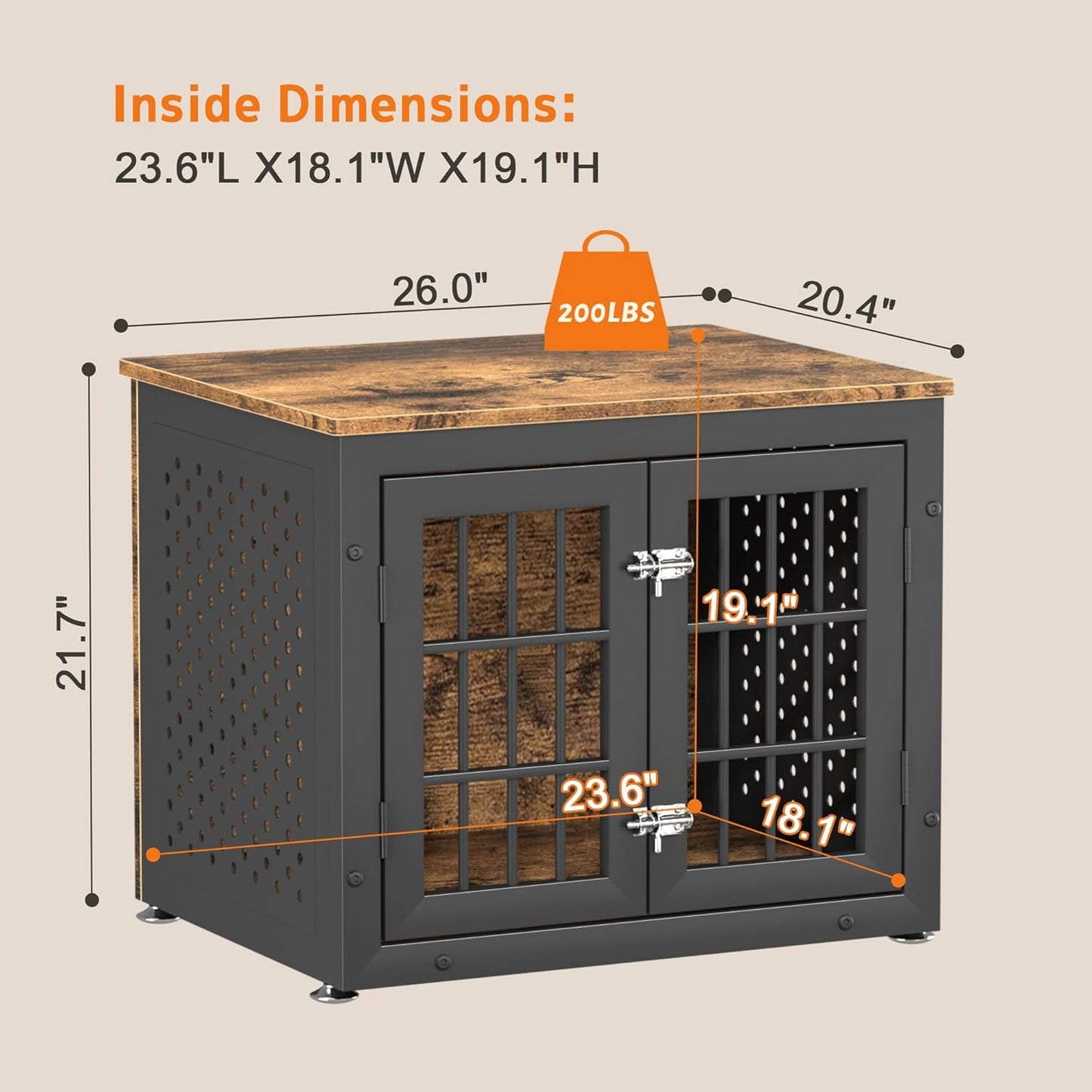 26" Heavy Duty Dog Crate Furniture for Small Dogs, Metal Kennel for High Anxiety Dogs, Chew Proof Pet Cage Indoor, Decorative Dog Kennel End Table