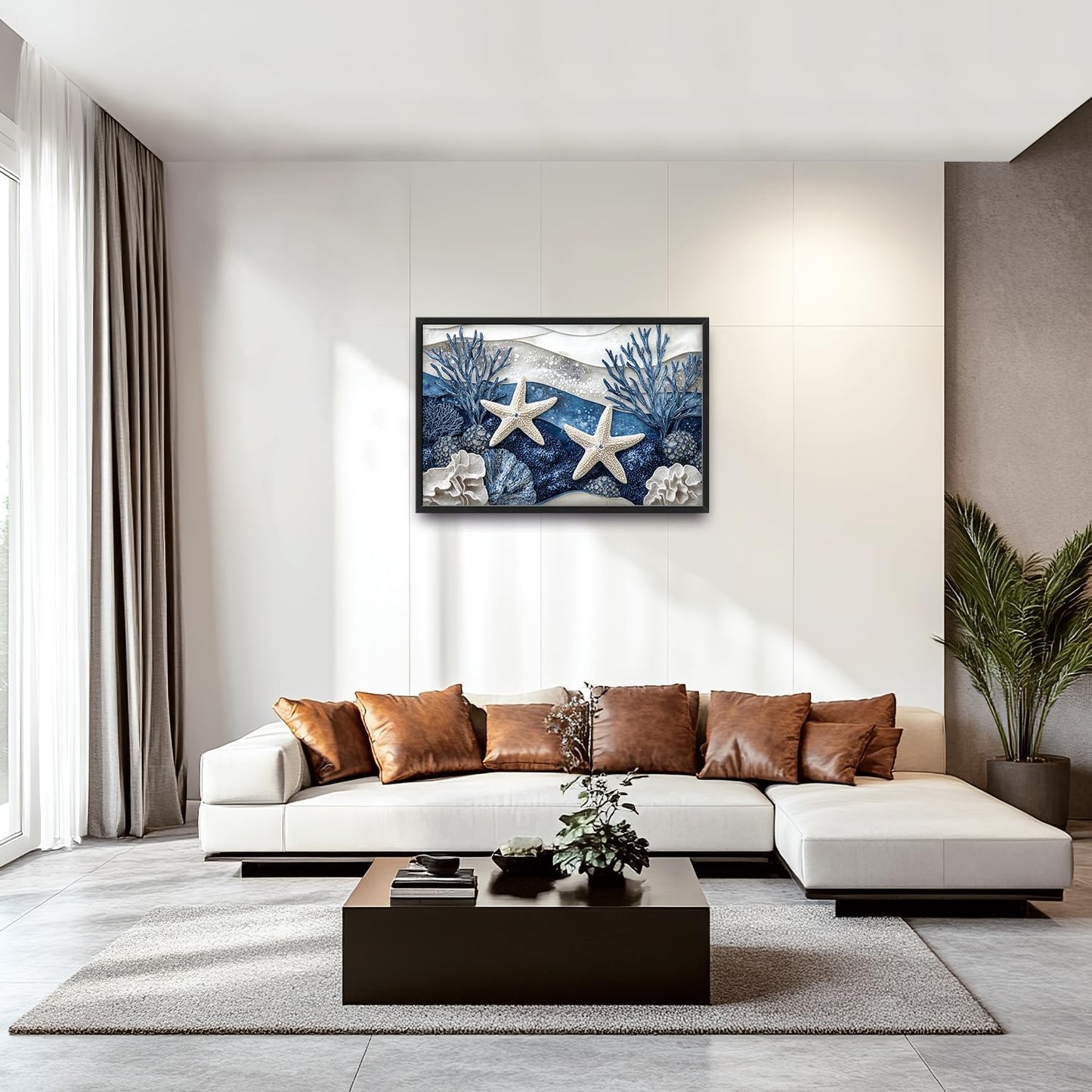 Large Starfish Nautical Wall Art for Living Room, Ocean Canvas Oversized Wall Decor, Sea Animal Modern Framed Pictures Painting Print Artwork for Bedroom Office 36"L x 24"W