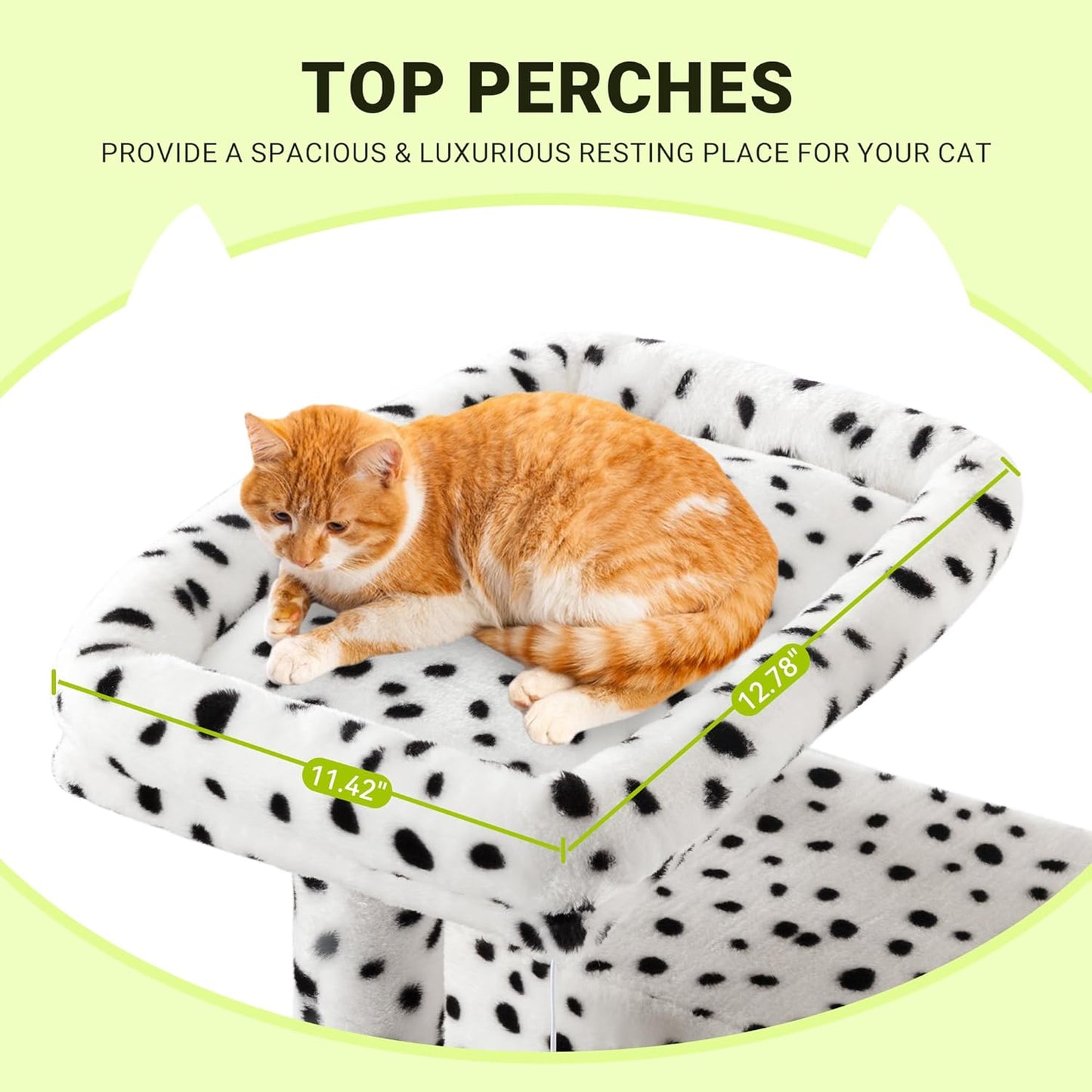 Allewie 64 Inches Cat Tree Tower/Multi-Level Activity Center for Indoor Big Felines/2 Plush Condos/2 Perchs/Basket/House/Sisal Scratching Posts/Hanging Cat Toys/White & Black Spot