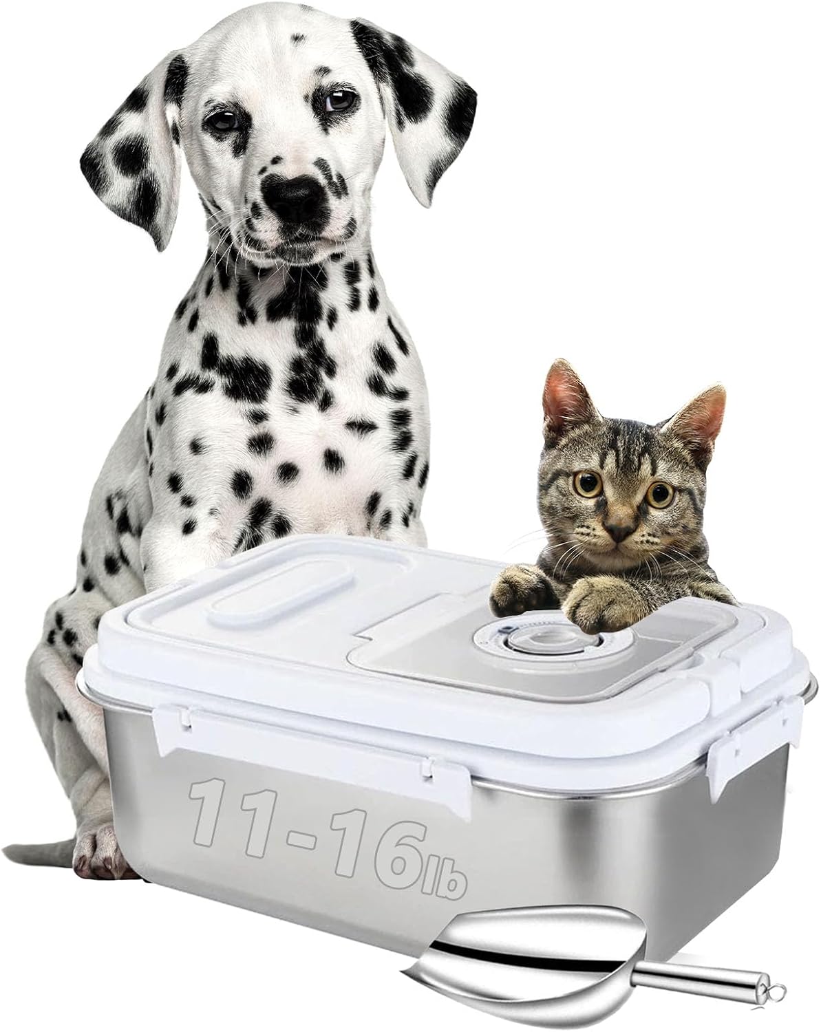 Sanbo Dog Food Storage Container Stainless Steel with Scoop, Airtight Pet Metal Food Storage Bin,Cat Food Canister,Storage Box with Date Tracker for Kitchen (Sliver, 7.5L)