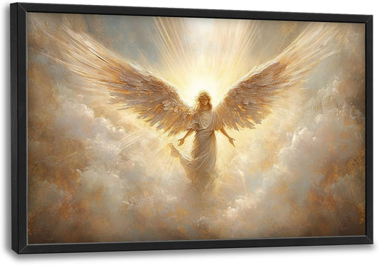 Large Angel Wall Art for Living Room, Framed Oversized Angel Wing Wall Decor Fantasy Sky Clouds Canvas Painting Modern Artwork for Living Room Bathroom Bedroom Office Dining Room 36"x24"