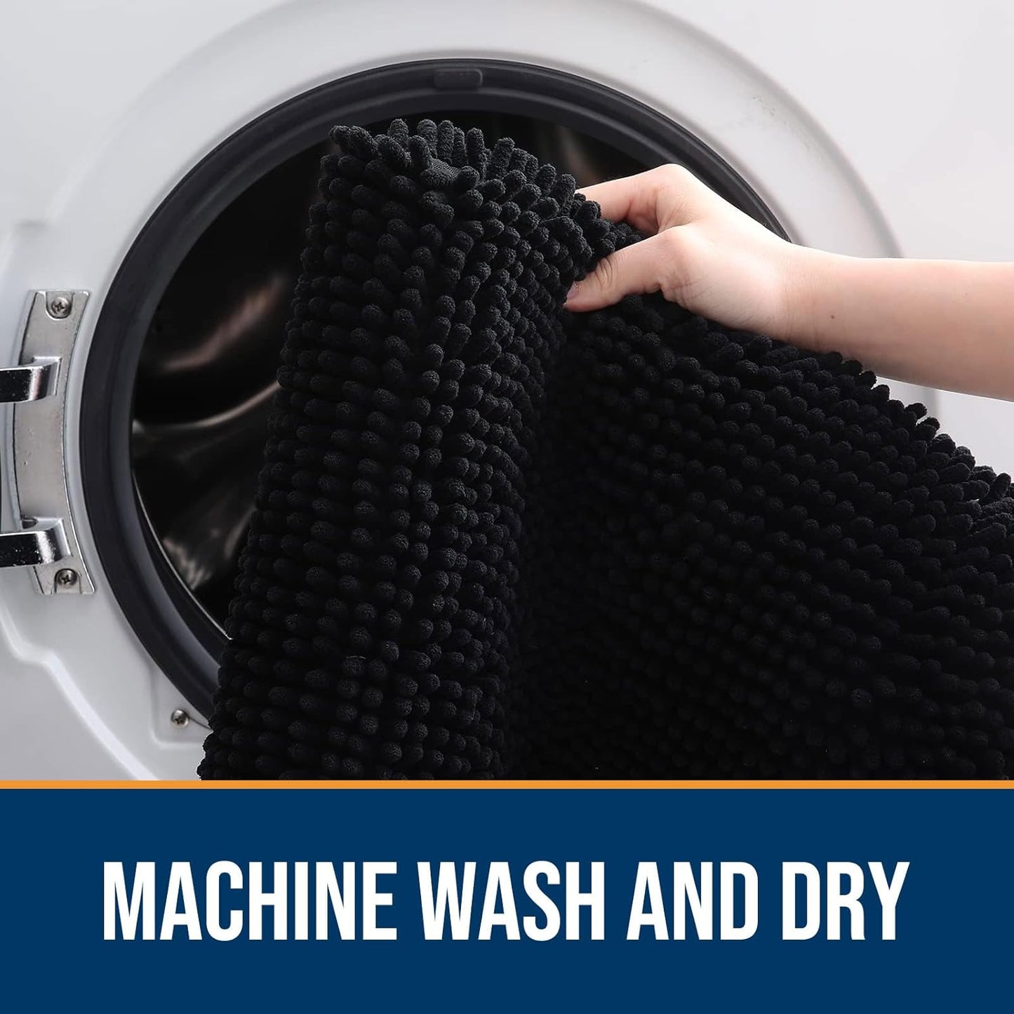 OLANLY Dog Door Mat for Muddy Paws 59x20, Absorbs Moisture and Dirt, Absorbent Non-Slip Washable Doormat, Quick Dry Chenille Mud Mat for Dogs, Entry Indoor Entryway Carpet for Inside Floor, Black