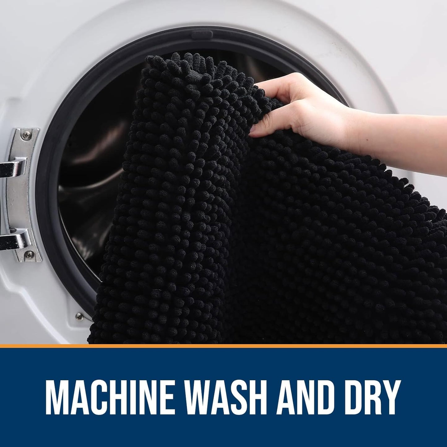 OLANLY Dog Door Mat for Muddy Paws 34x21, Absorbs Moisture and Dirt, Absorbent Non-Slip Washable Doormat, Quick Dry Chenille Mud Mat for Dogs, Entry Indoor Entryway Carpet for Inside Floor, Black