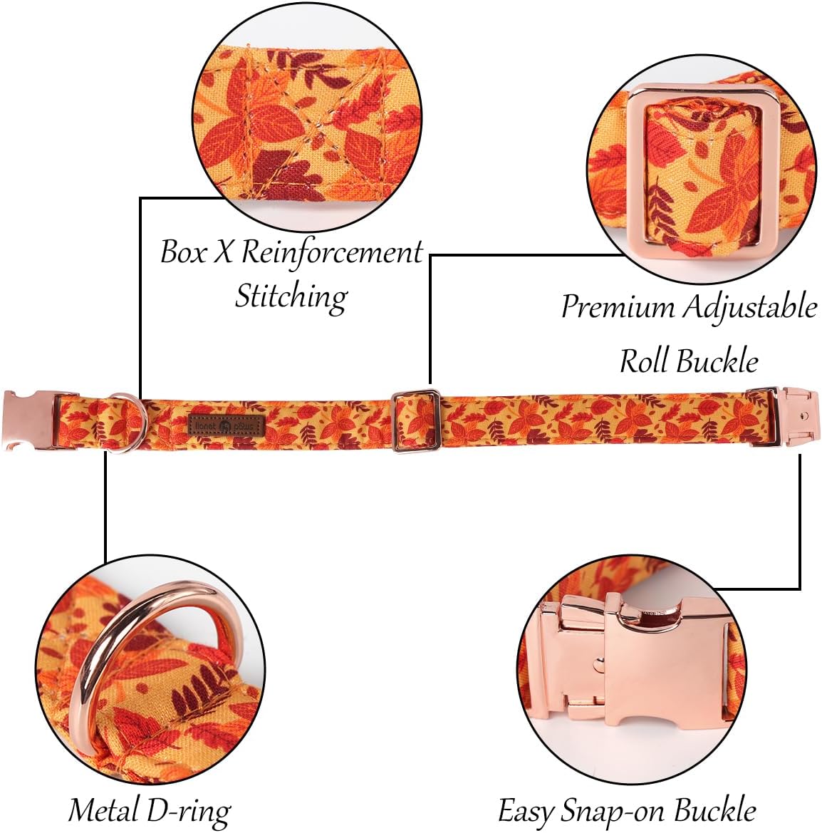 Lionet Paws Dog Collar with Bowtie - Cute Cotton Adjustable Fall Bowtie Dog Collar with Metal Buckle for Small Medium Large Dog Girl Boy Gift, XS, Neck 7-11in