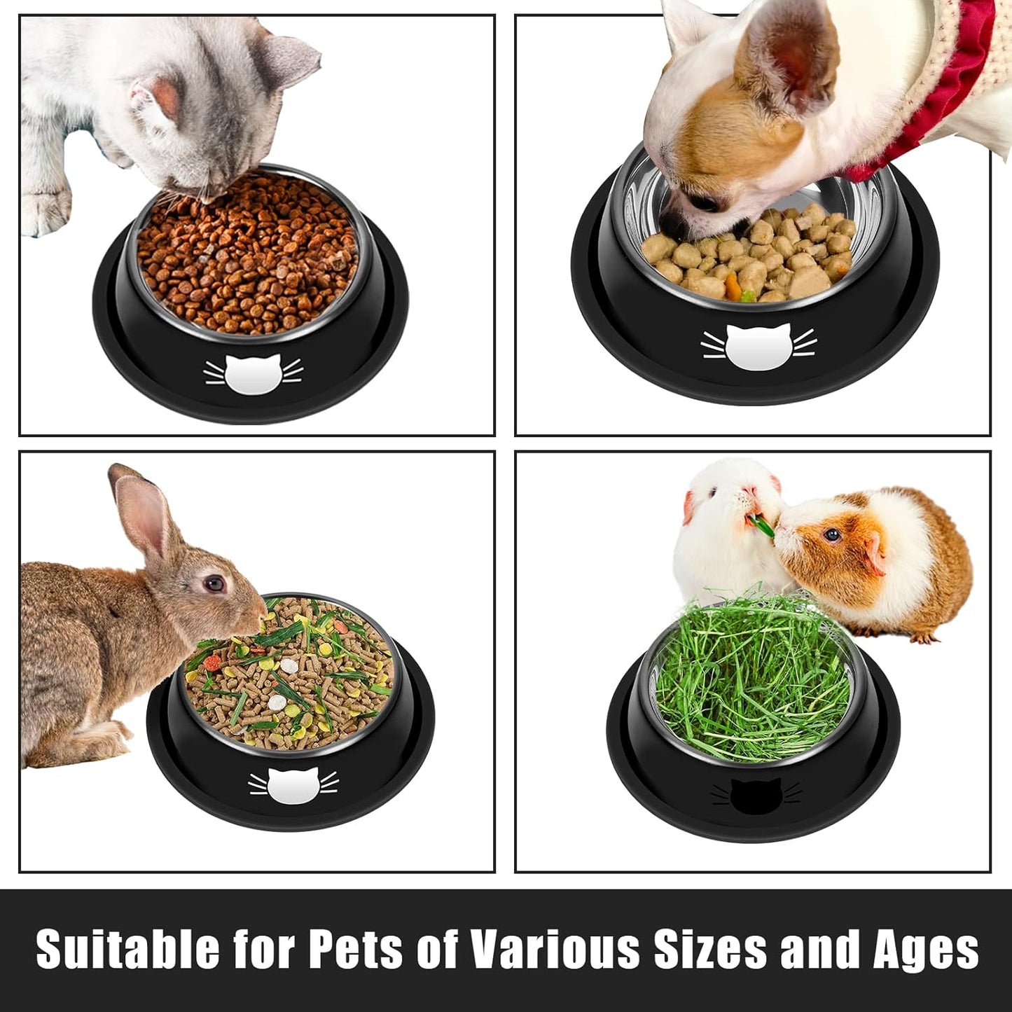 3Pcs Cat Bowls Non-Slip Stainless Steel Small Cat Food Bowl Unbreakable Thick Rubber Base Easily Clean Lovely Color