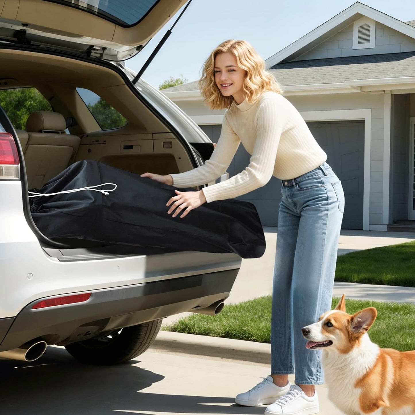 Magshion Compact Pet Stroller for Small-Medium Dogs/Cats up to 22lbs, 4-Wheel Lightweight Umbrella Shaped Portable Puppy Travel Jogger with Breathable Mesh, Cup Holder & Rear Storage, Navy Blue