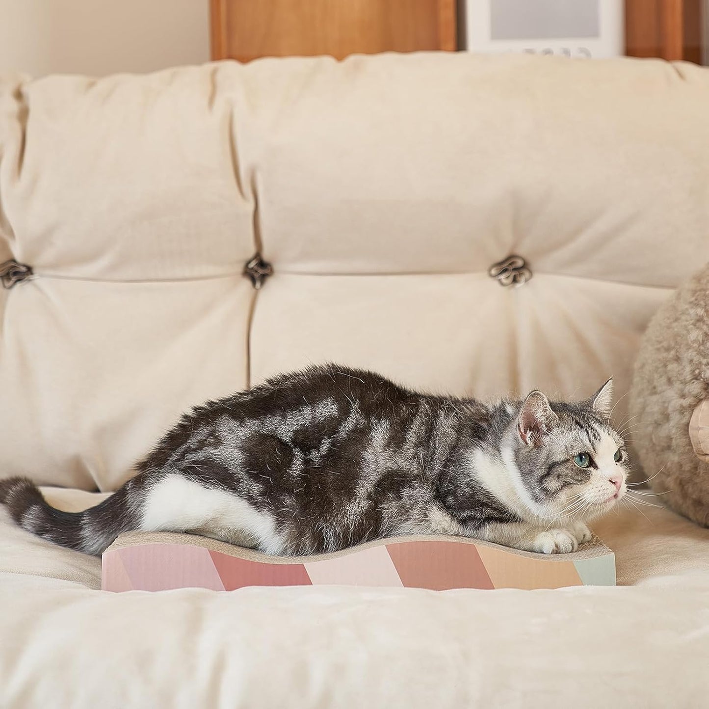 Cat Scratching Pads Cardboard Cat Scratchers for Indoor Cats Reversible Large Wide Corrugated with Catnip and Mini Toy (3pcs)