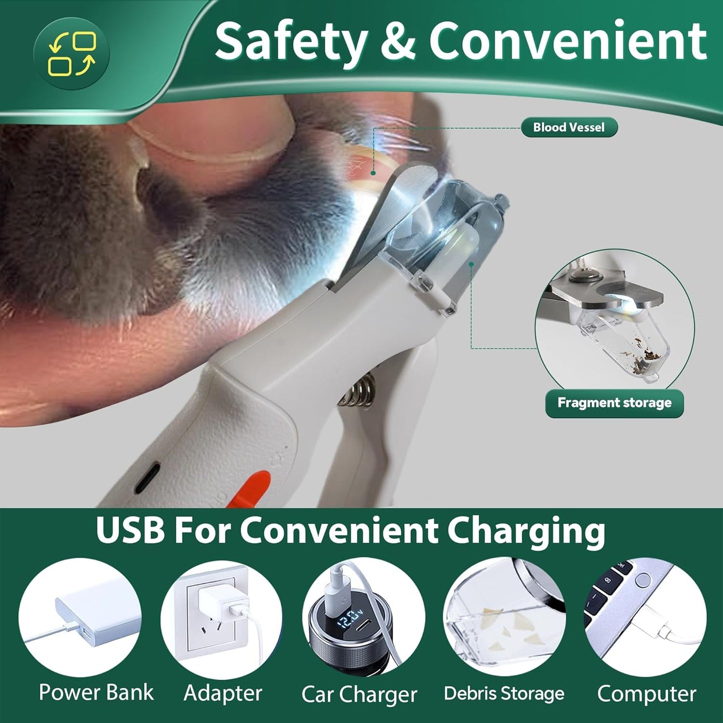 Dog Nail Clippers & Cat Nail Clipper With Catcher, 2 In 1 Dog Nail Trimmers & Grinder With Light for Large Small Dogs Cats,Silent Groom Pro Claw Trimmer, Rechargeable Dogs Nails Grinder Quiet