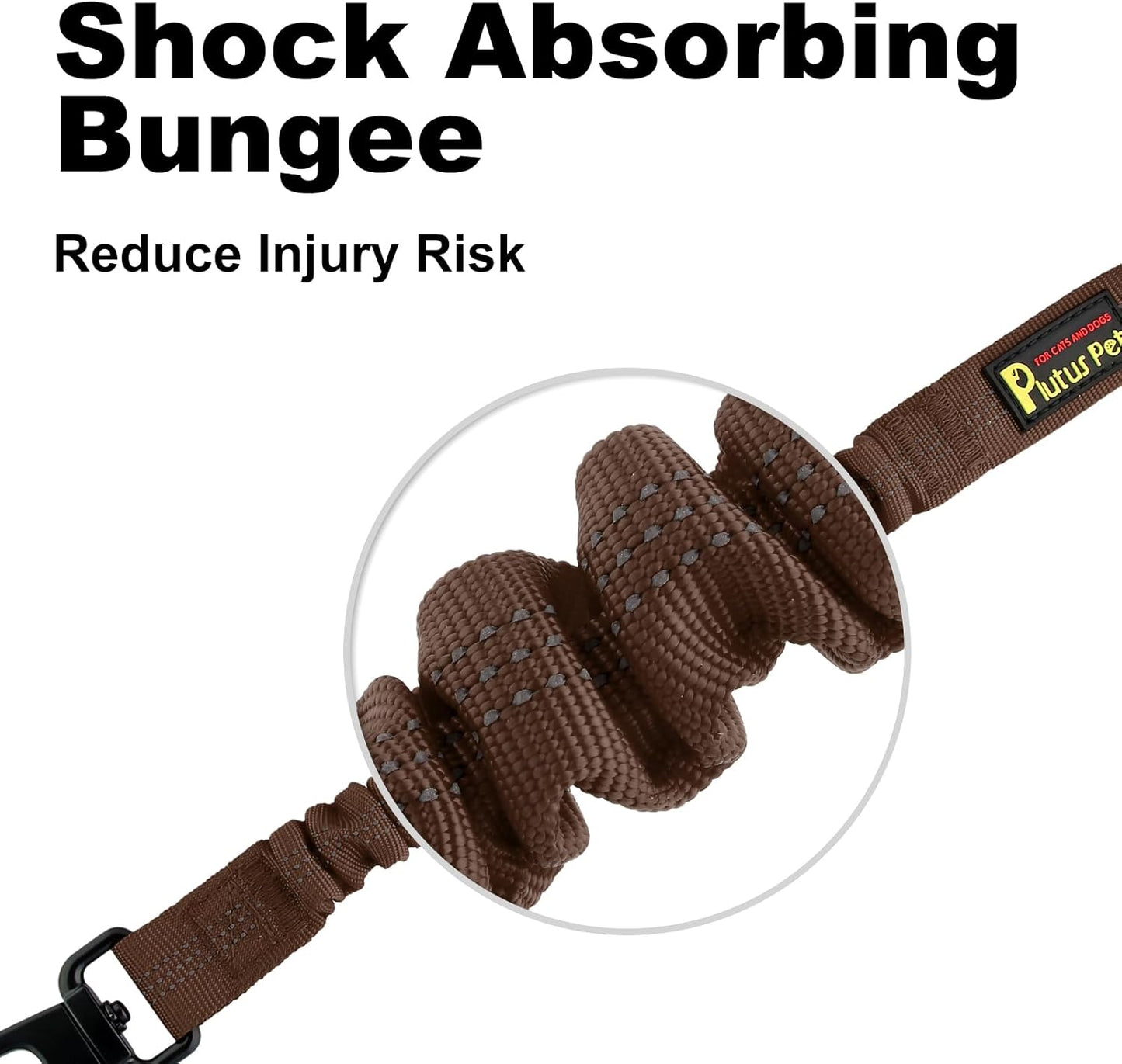 Plutus Pet Dog Seat Belt for Car, Adjustable Dog Car Harness with Carabiner Clip, Reflective Safety Dog Seatbelt Leash with Elastic Bungee, Chocolate