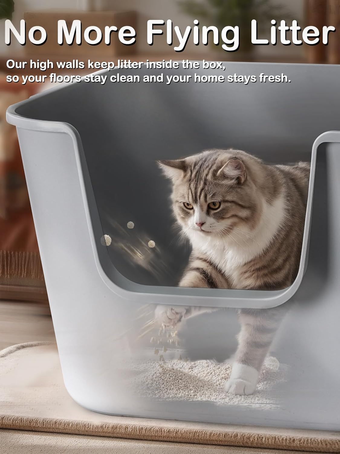 Extra Large Cat Litter Box with High Sides - Splash-Proof Design for Big Cats & Multi-Cat Homes, 24.6in x 16.7in x 12.8in (Green)