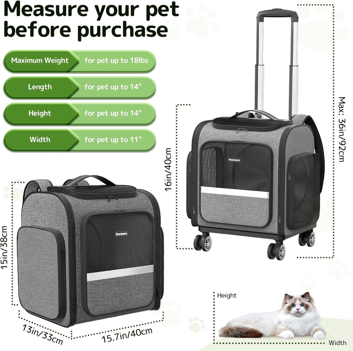 Rolling Cat Carrier with Wheels: Dog Carrier for Small Dogs & Large Cats, Expandable Pet Carrier on Wheels with Cat Play Tunnel, Large Capacity, Breathable Mesh, Side Pocket, Grey