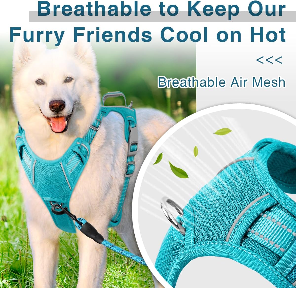 BARKBAY Dog Harness No Pull with ID Tag Pocket - Heavy Duty, Reflective, Easy Control for Large Dogs(Ocean Blue,S)