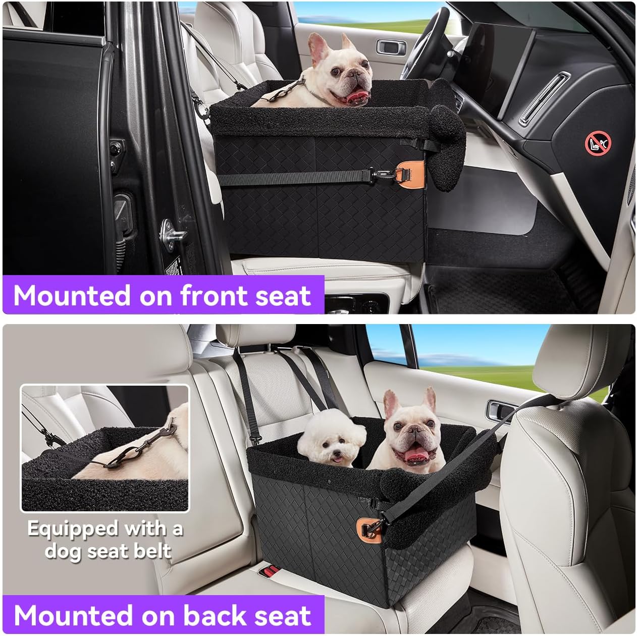 Dog Car Seats for Small Medium Dogs,PU Leather Car Seat Boosters,Foldable Puppy Cat Carseats (Black, Medium Dog)