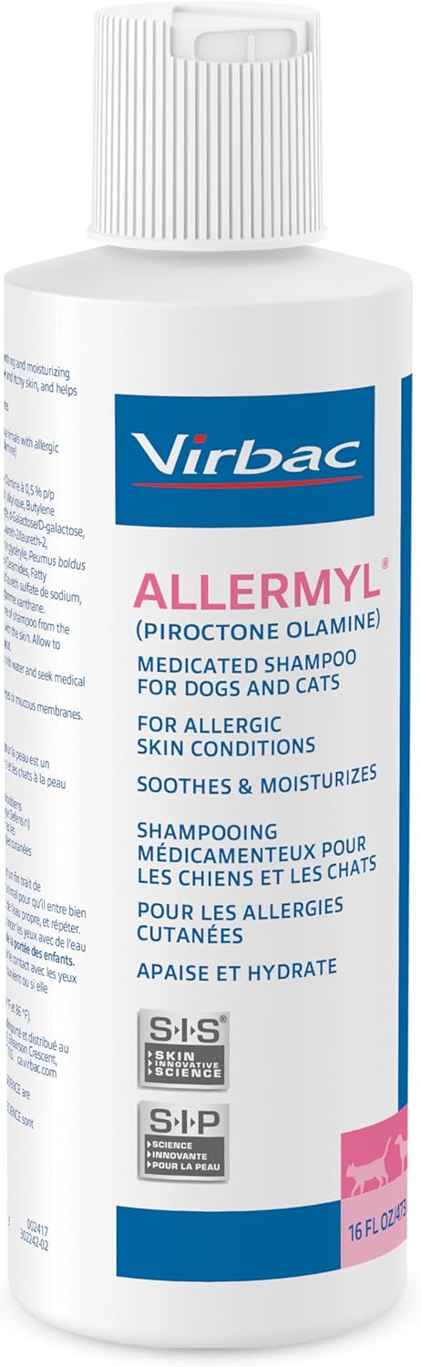 Allermyl Piroctone Olamine Medicated Pet Shampoo - Hypoallergenic Shampoo for Dogs and Cats, Soothing and moisturizing Dog Shampoo for Allergic Skin (by Virbac)