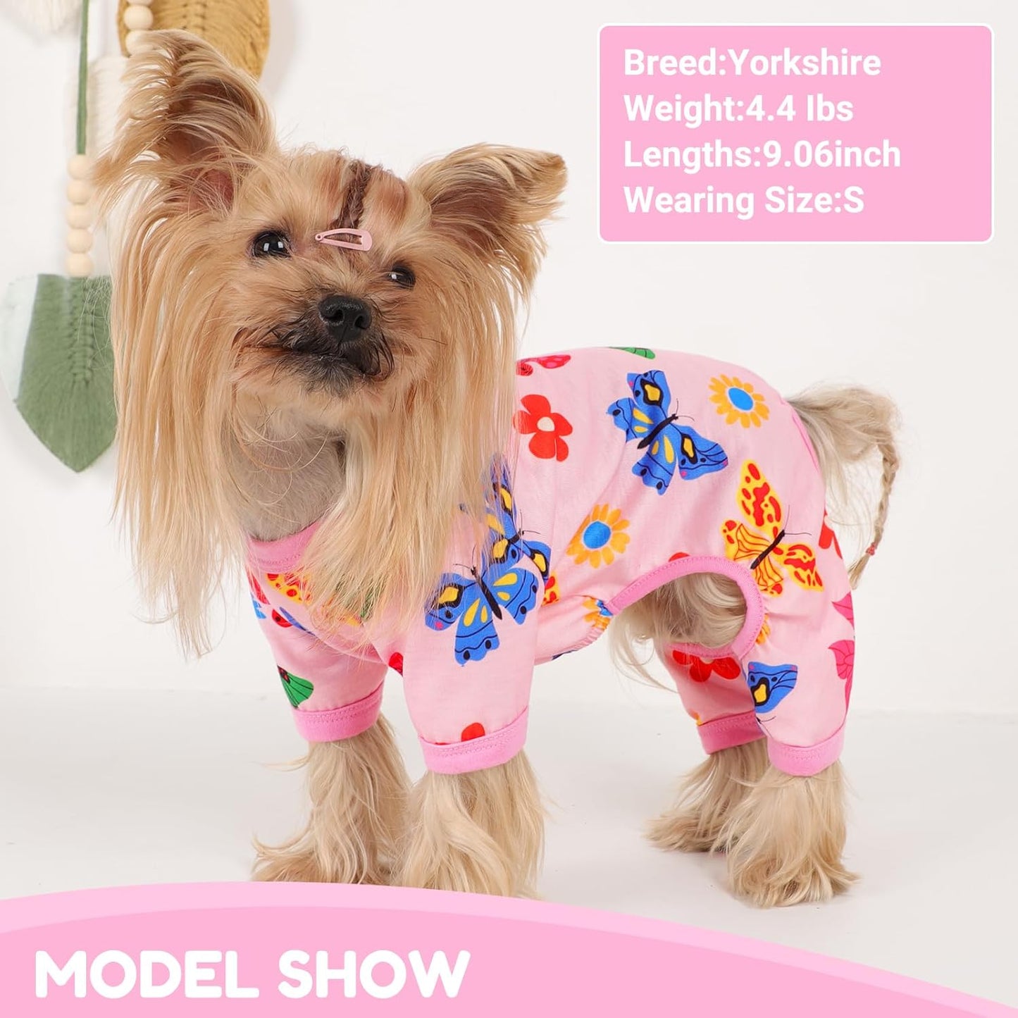 Dog Pajamas Small Sized Dogs Stretchable Summer Dog Clothes Pjs 4 Legs Girl Boy Cute Soft Puppy Outfits Doggie Cat Jammies Jumpsuit Sleeper for Pet, Butterfly, L