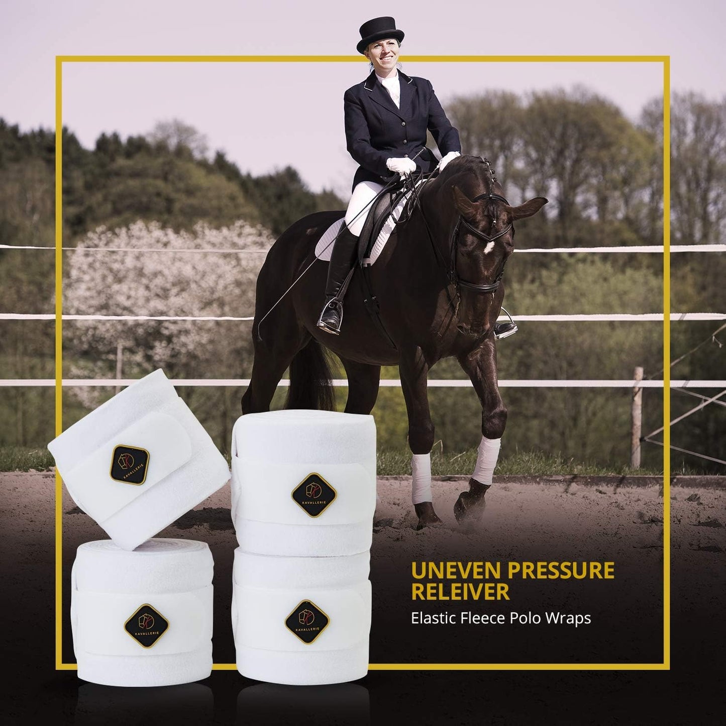 Kavallerie Classic Bandage for Horses, Distributes Pressure Evenly Therapeutic Breathable Fleece Material, Stretchy, Provides, Leg Protection and Support - White - (4 Units per Pack)