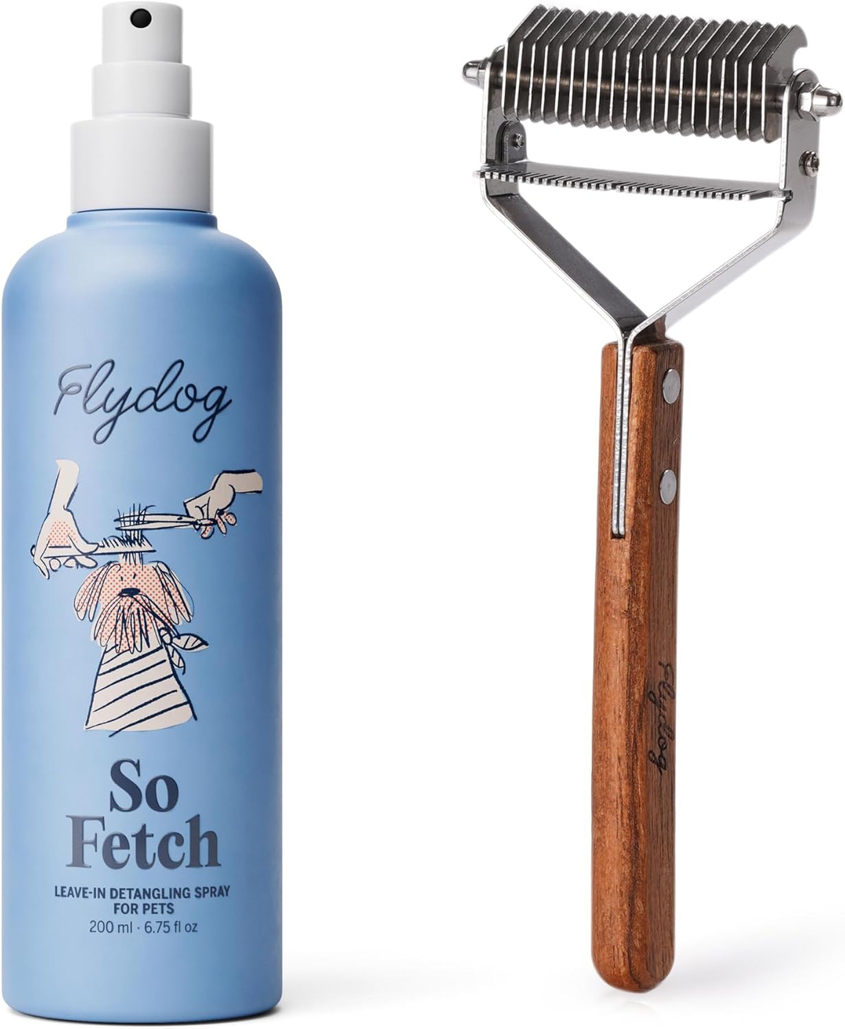 FlyDog Detangler Combo for Dogs & Cats – Leave-in Hair Detangler Spray for Tangle-Free Grooming & Tailored Comb for Dematting & Deshedding | Coat Conditioner | Deodorizing & Long-Lasting Freshness