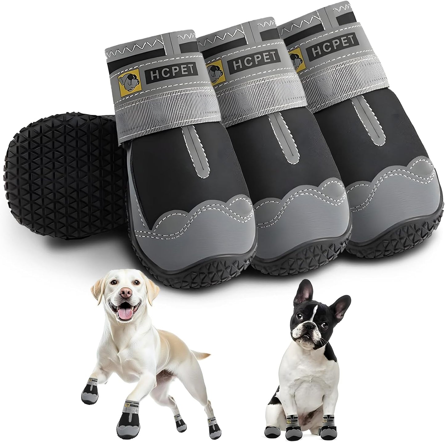 Hcpet Dog Shoes for Large Dogs, Waterproof Dog Booties for Small Medium Dogs, Anti-Slip Dog Boots & Paw Protectors for Hot Pavement Winter Snow Hiking with Reflective Straps Black Size 2