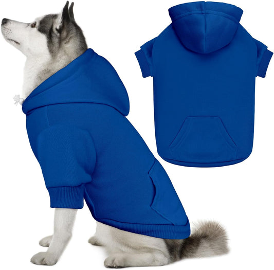 Dog Sweaters for Large Dogs Pet Sweater Solid Soft Brushed Fleece Dog Hoodie Clothes Pet Hoodie Sweatshirt with Pocket(Blue-XXL)