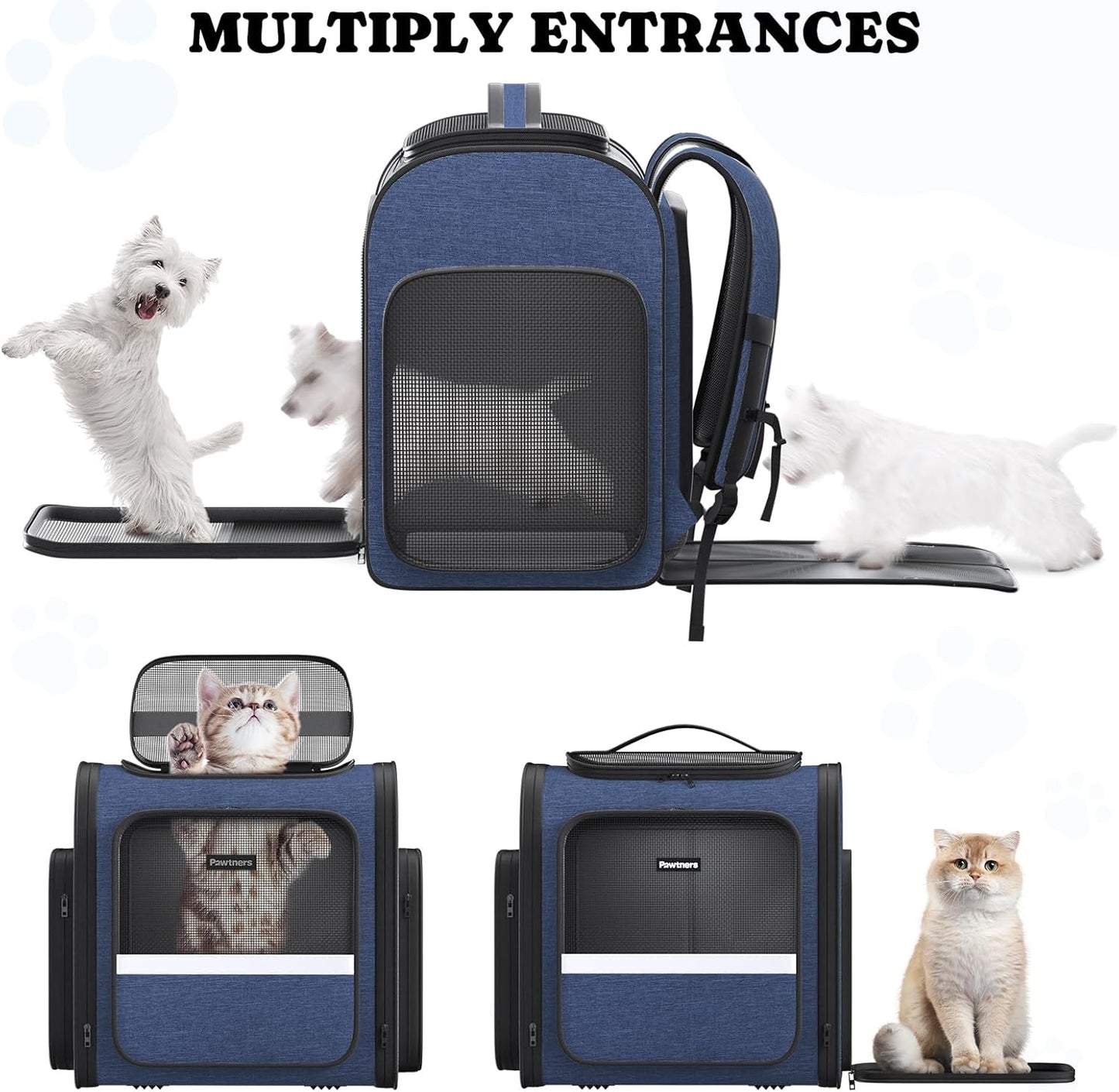 Pawtners Dog Backpack Carrier Dog Carrier with Anti-Scratch Mesh with Great Ventilation, Large Pet Carrier Backpack for Small Dogs & Large Cats, Foldable Designed Pet Backpack Perfect for Travel