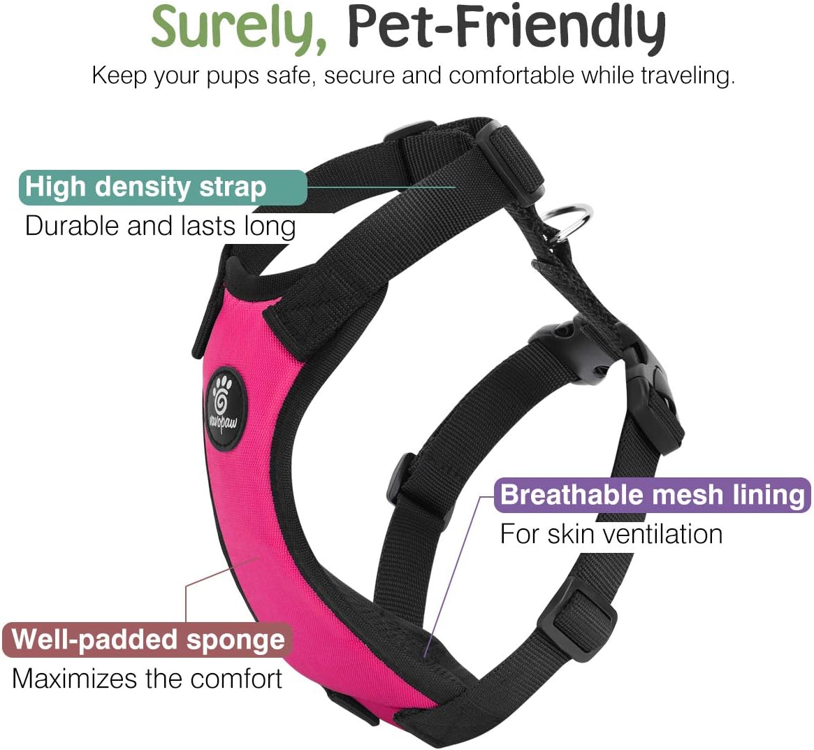 Dog Seat Belt, Safety Vest Dog Car Harness with Adjustable Buckle Dog Seat Belt for Vehicle Nylon Pet Safety Seat Belts Heavy Duty(M, Magenta)