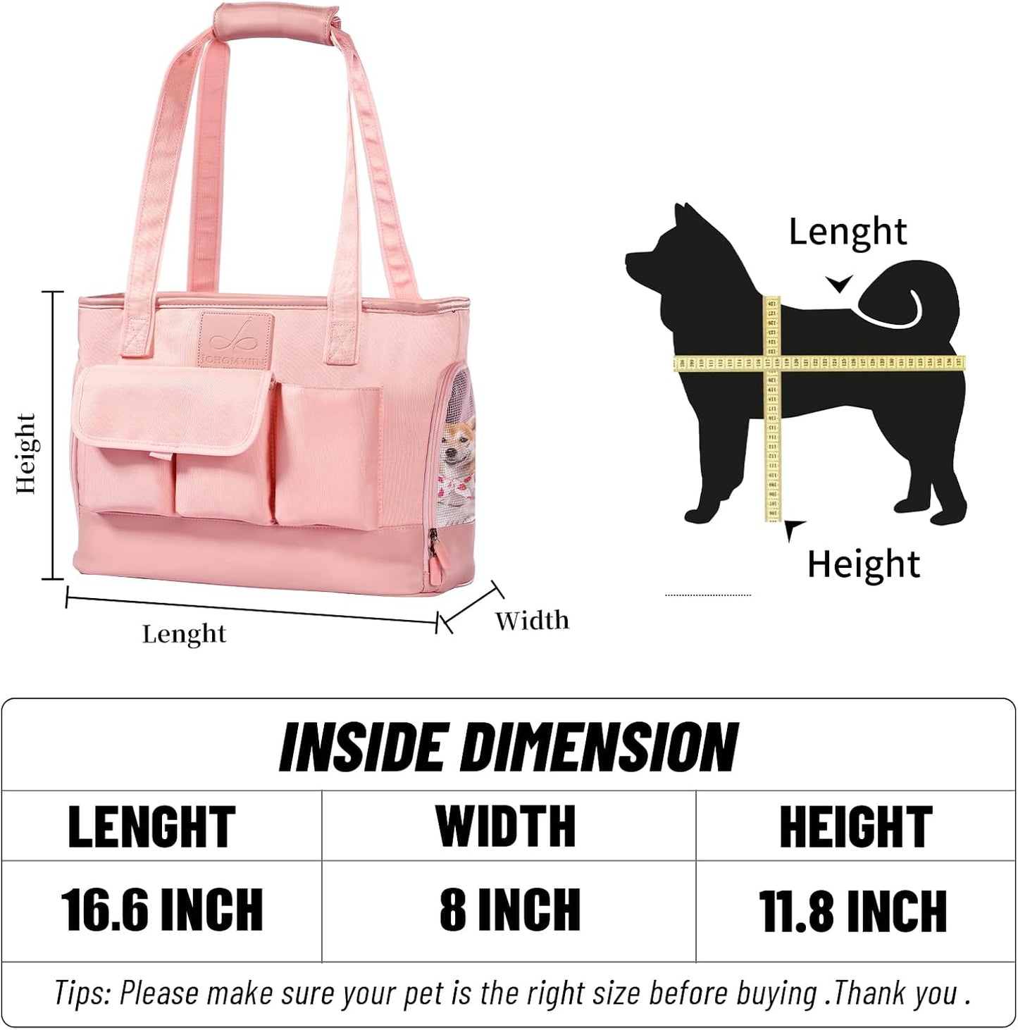 Dog Carrier, Cat Carrier, Pet Carrier, Foldable Waterproof Premium PU Leather Oxford Cloth Dog Purse, Portable Tote Bag Carrier for Small to Medium Cats and Small Dogs (Pink)