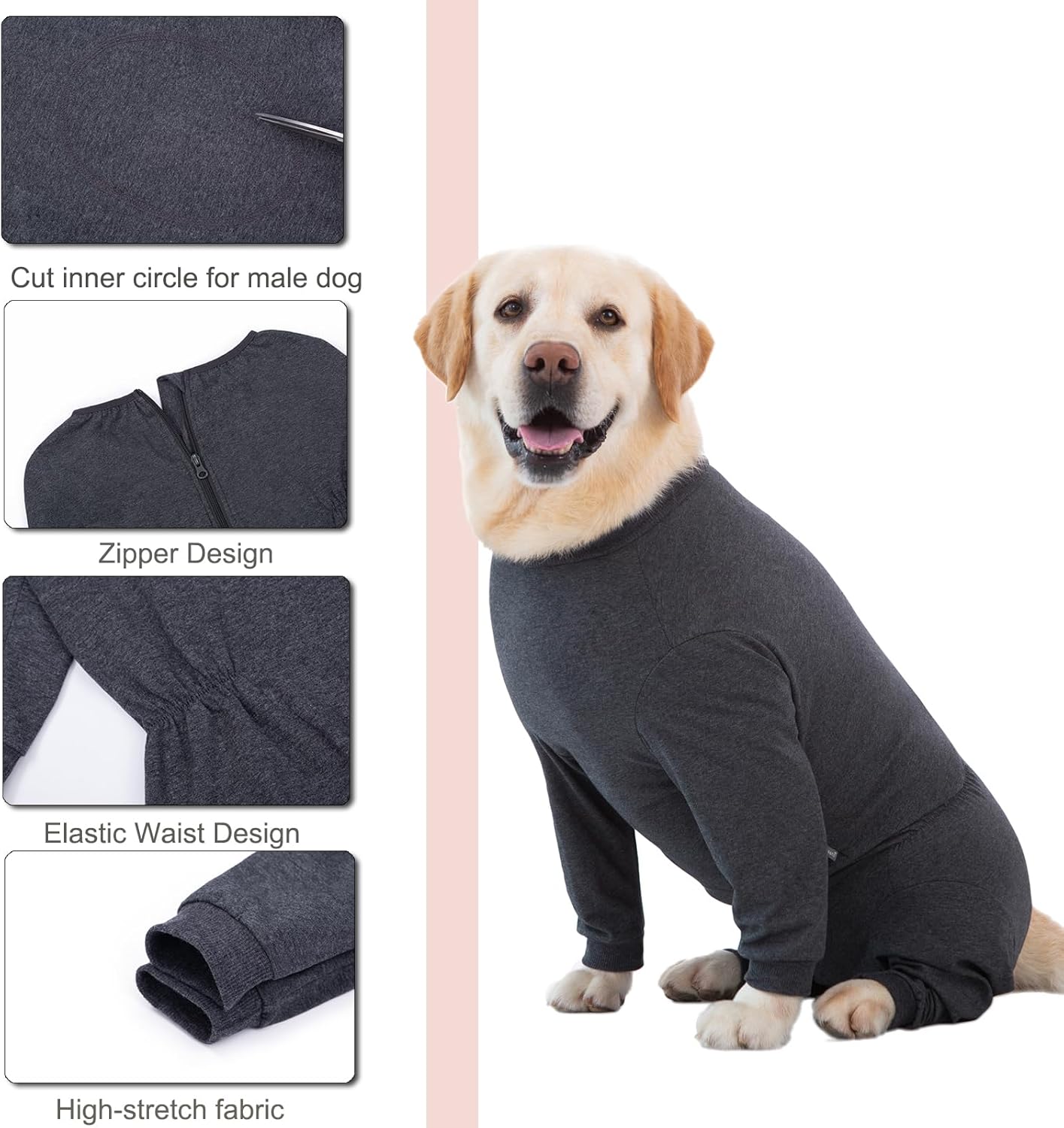 Yeapeeto Dog Onesie Surgery Recovery Suit for Large Medium Bodysuit Dogs Pajamas PJS Full Body for Shedding, Prevent Licking, Wound Protection, Cone Alternative(5XL,Dark Grey)