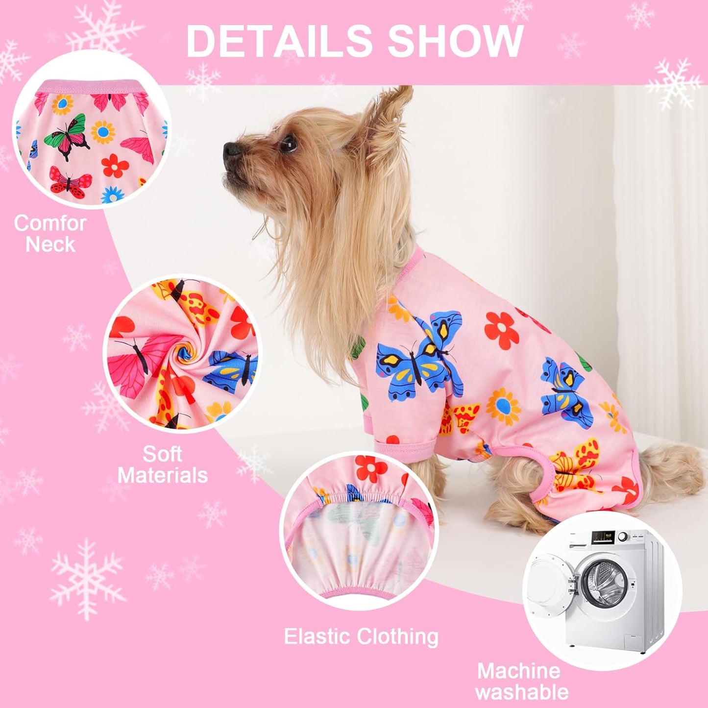 Dog Pajamas Small Sized Dogs Stretchable Summer Dog Clothes Pjs 4 Legs Girl Boy Cute Soft Puppy Outfits Doggie Cat Jammies Jumpsuit Sleeper for Pet, Butterfly, XS