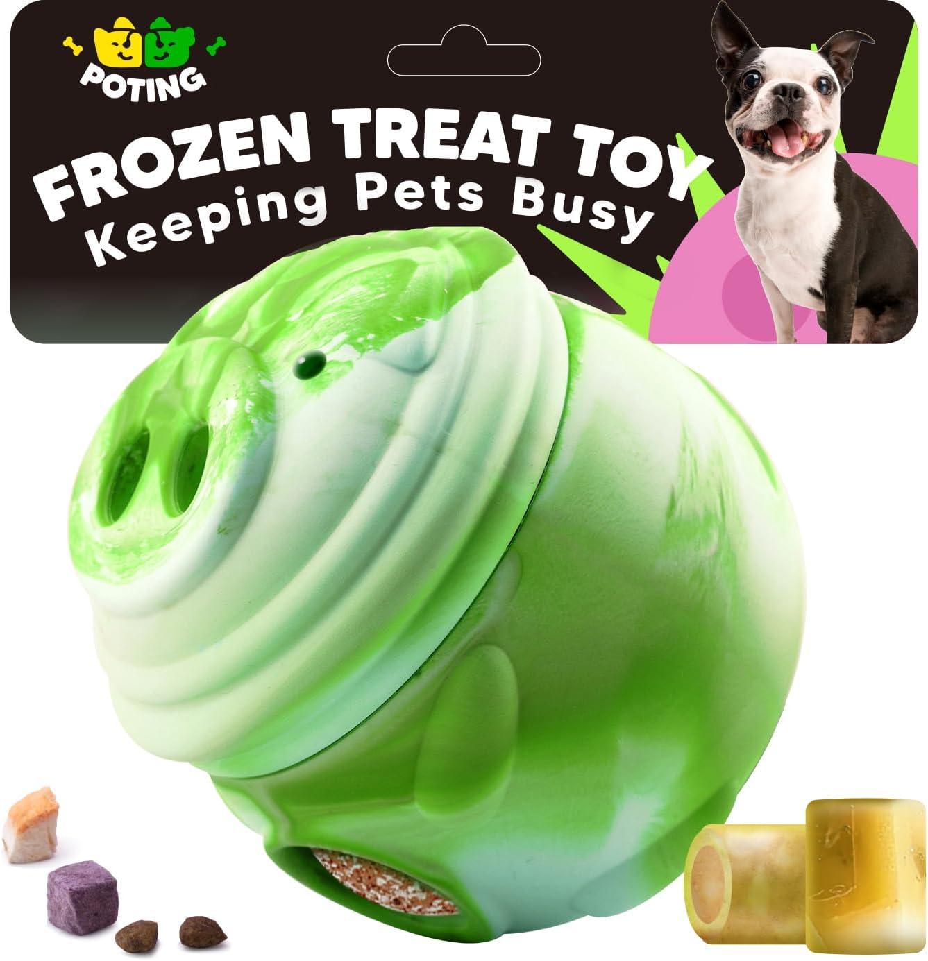 Dog Toy, Frozen Treat Toys, Treat Dispensing Chew Toy for Small Medium Large Dogs, Long-Lasting Interactive to Keep Pup Distracted & Reduces Anxiety, Freezable Fillable Dog Puzzle Toys - Green