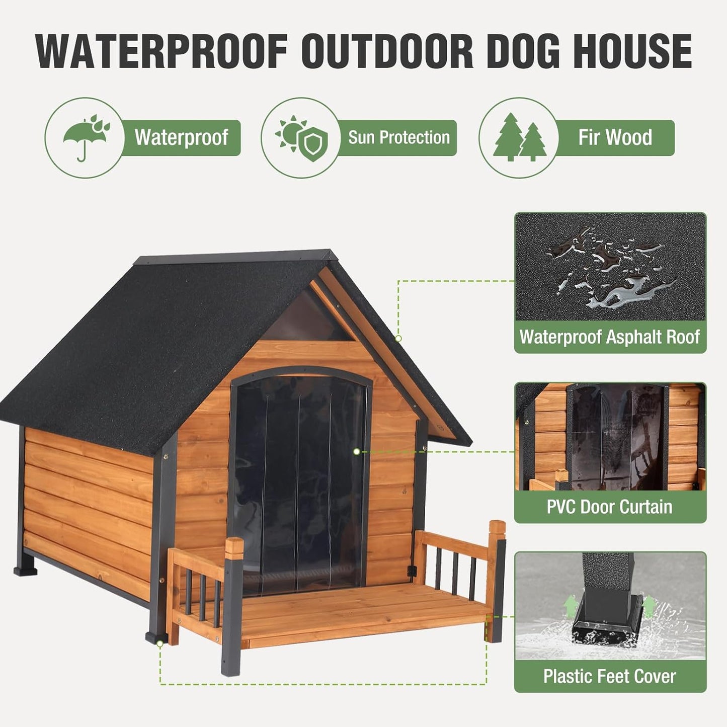 Large Dog House Outdoor Weatherproof Dog Kennel with Anti-Chewing Iron Frame (Brown(Heating Pad)-AIR80L, 50.9'' Large)