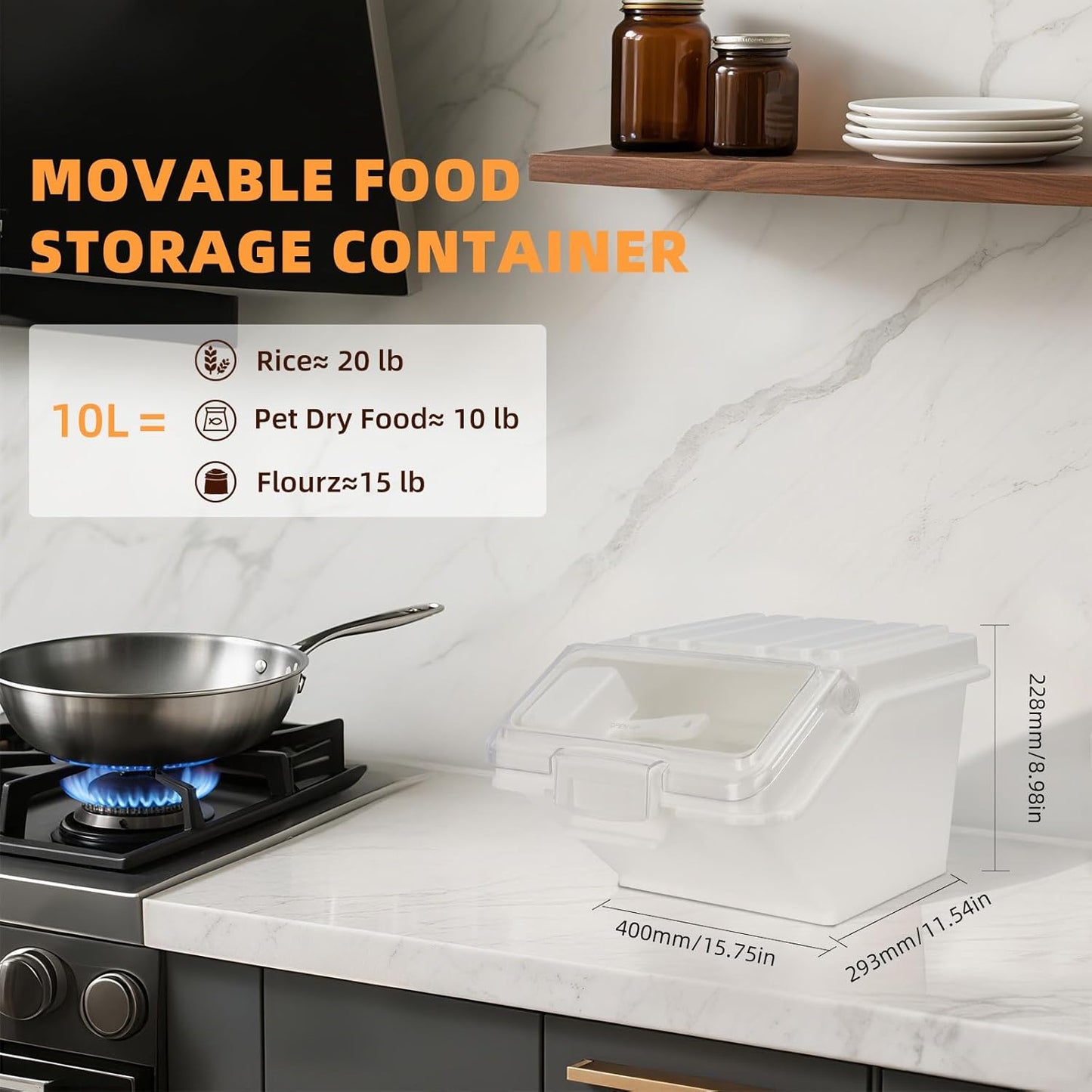 22LB Airtight Flour Storage Container With Scoop for Dry Food, Sugar, Baking Supplies,Rice.BPA Free Ingredient Storage Bin，Pet Food Storage Container Dog Cat Birds Food Bin (22 LB)