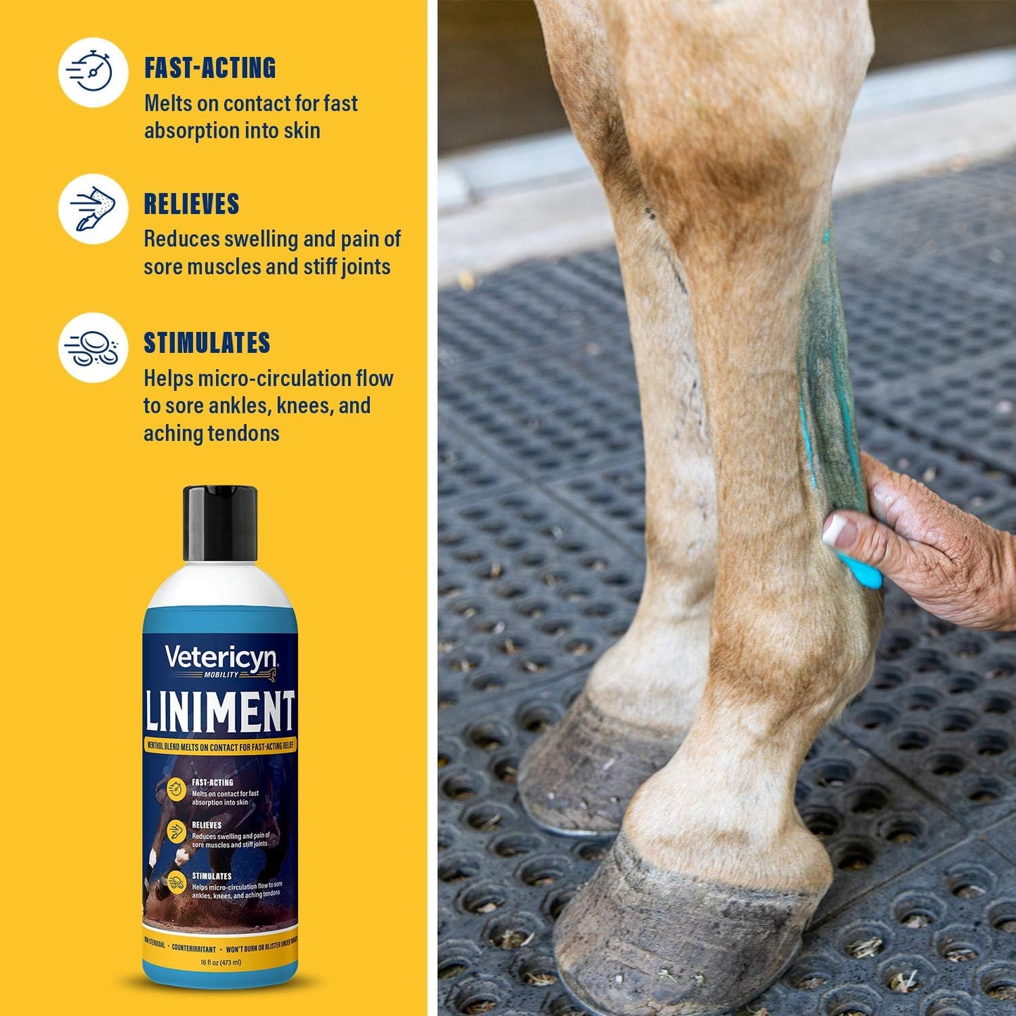 Vetericyn Mobility Equine Liniment for Fast-Acting Relief of Muscles and Joints – Menthol-Based Topical Analgesic for Horses – 16 Ounces