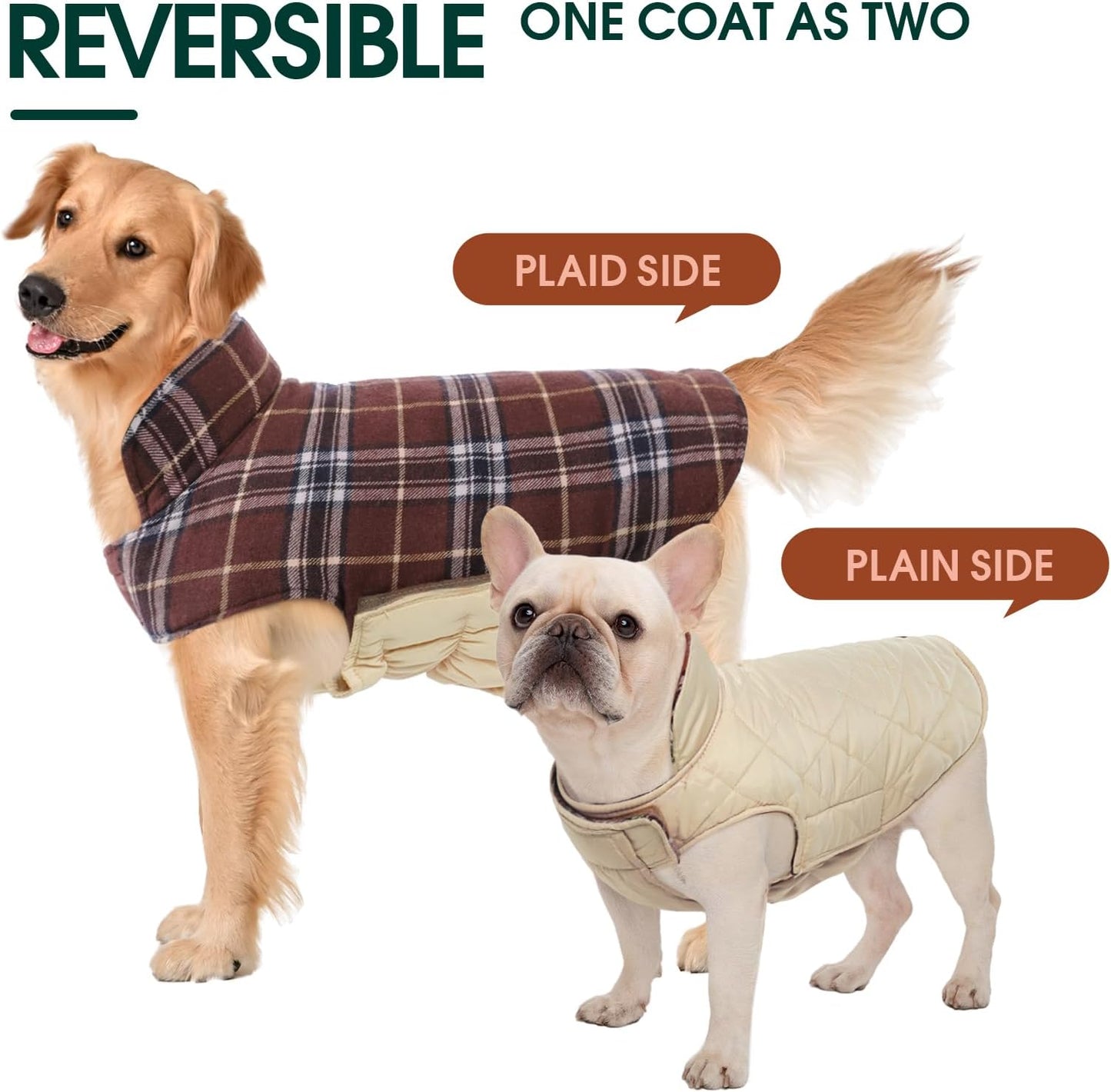 Kuoser Waterproof Dog Coat, Reversible Dog Jacket for Medium Dogs, Adjustable Durable Doggie Winter Coat Warm Puppy Cold Weather Apparel from Small to Large Breed, Brown M