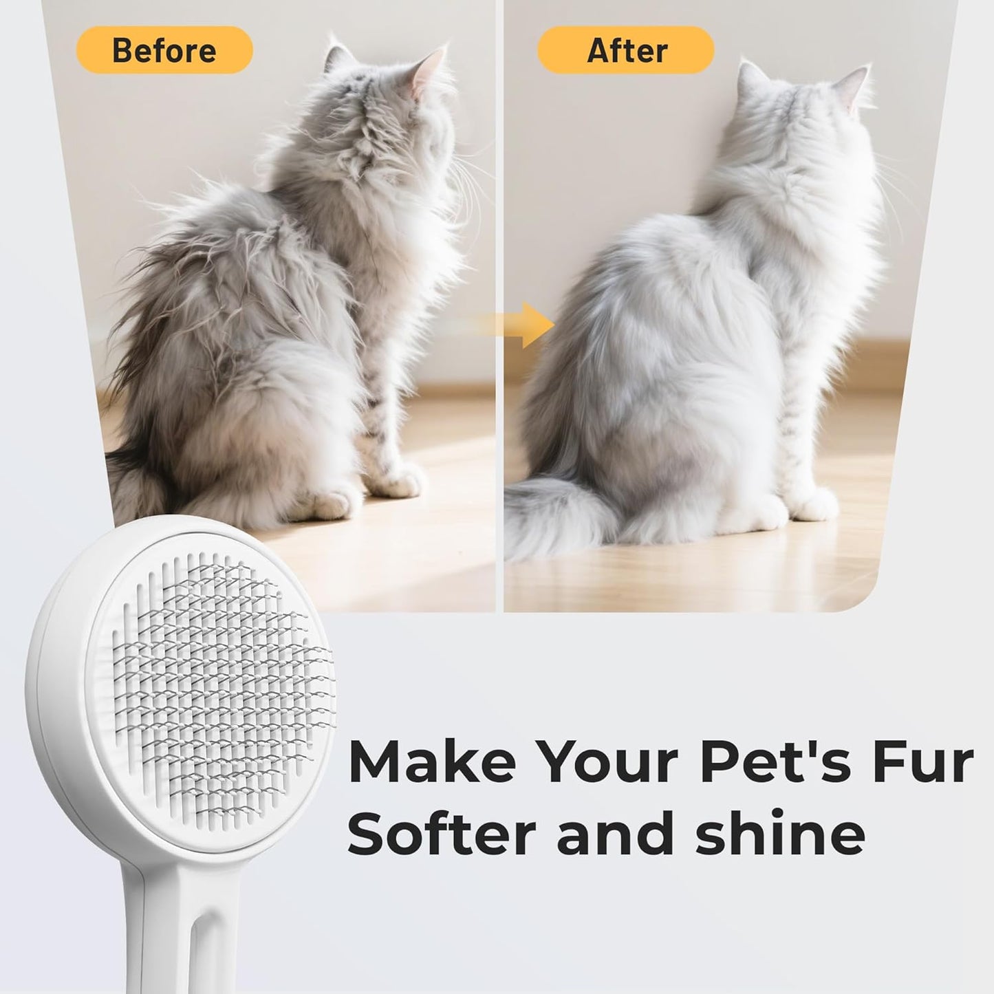 Self Cleaning Slicker Cat Brush - Skin Friendly Shedding Grooming Tool for Dogs & Cats, Pet Supplies Accessories, Deshedding Comb for Short Long Haired Kittens, Massage Function to Removes Loose Fur