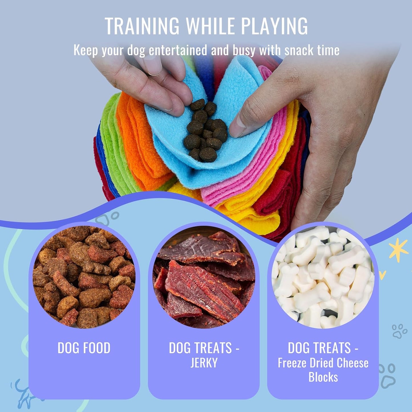 Pet Snuffle Ball, Puzzle Sniffing Interactive Dog Ball for Blind Dogs Training Stress Relief Dog Enrichment Toys Treat Machine Washable (15cm, Rainbow Color Upgrade)