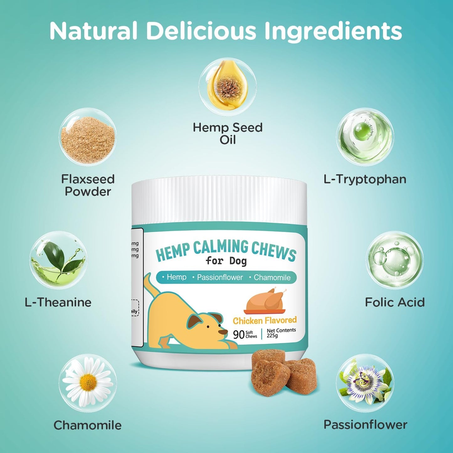 Tekola Hemp Calming Chews for Dogs Anxiety Relief Dog Calming Chews Natural Ingredients Dog Calming Aid with Separation, Barking and Sleeping, Promote Relaxation, Reduce Stress