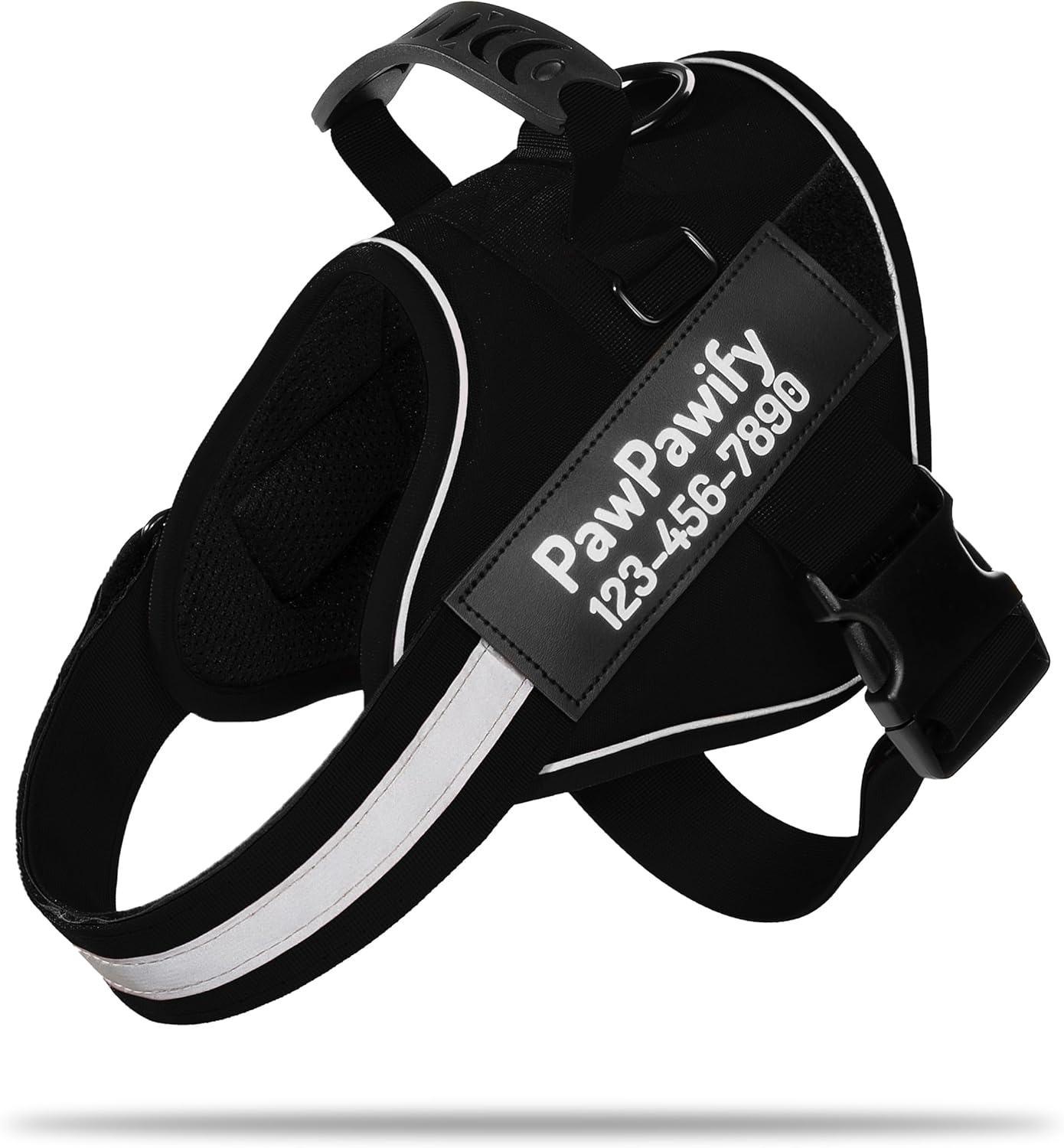PawPawify Custom No Pull Dog Harness with Name and Phone Number, Heavy Duty Personalized Pet Vest to Prevent Tugging, Pulling, or Choking, Training and Walking (New Black, XXL (85-140 LBS))
