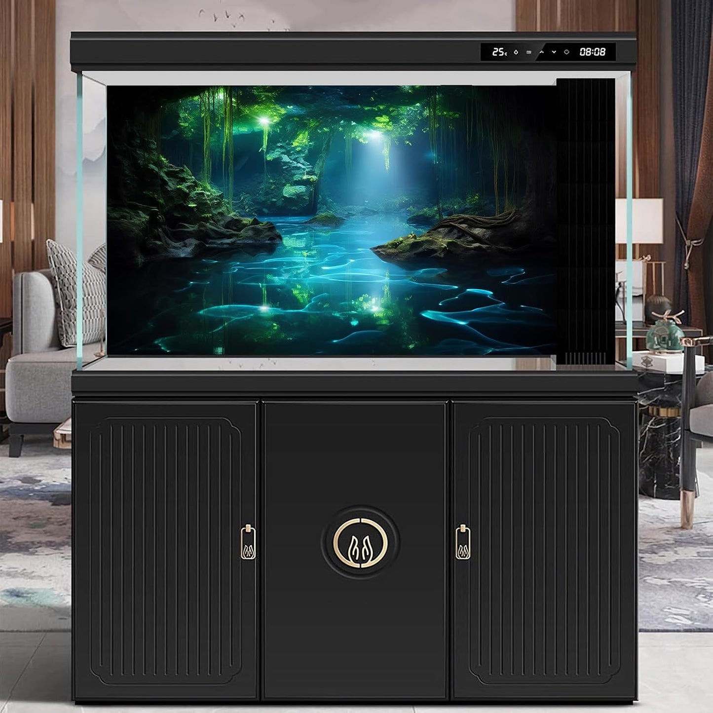 Cave Aquarium Background Underwater Cave with Light Beam Tranquil Stream Terrarium Background Mysterious Elegant Fantasy Tropical Plants Fish Tank Backdrop Wallpaper Poster Decorations Vinyl 36x18in