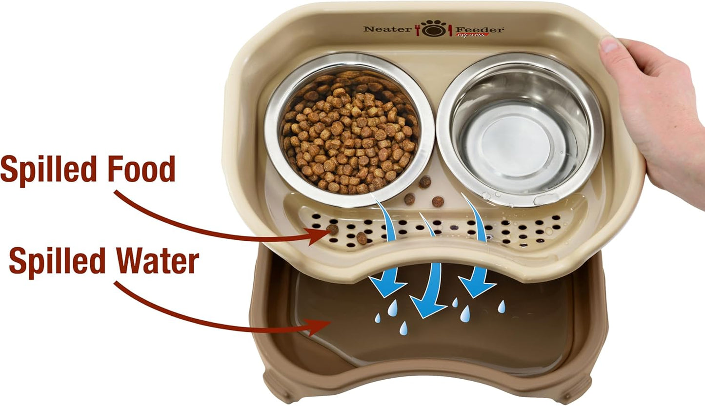 Neater Feeder Express Mess Proof Cat Bowls Elevated, No Spill Feeding Station, Stainless Steel Dishes for Food and Water, Raised Bowls for Indoor Cats, No Fatigue Whisker Friendly Dish, Cappuccino