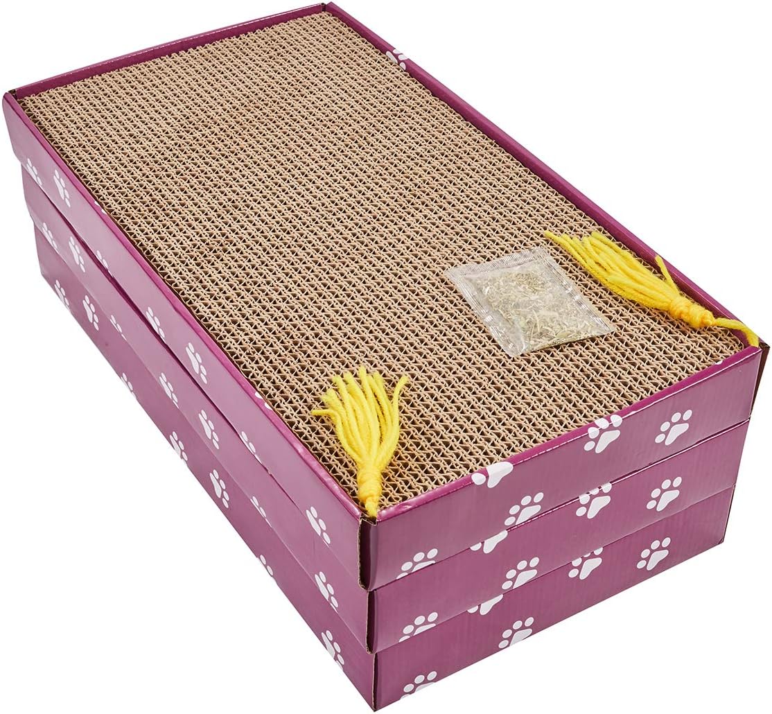PEEKAB Cat Scratcher Cardboard Wide Scratching Board Reversible Corrugate Cat Scratch Pad with Box Catnip Included Large 3PCS