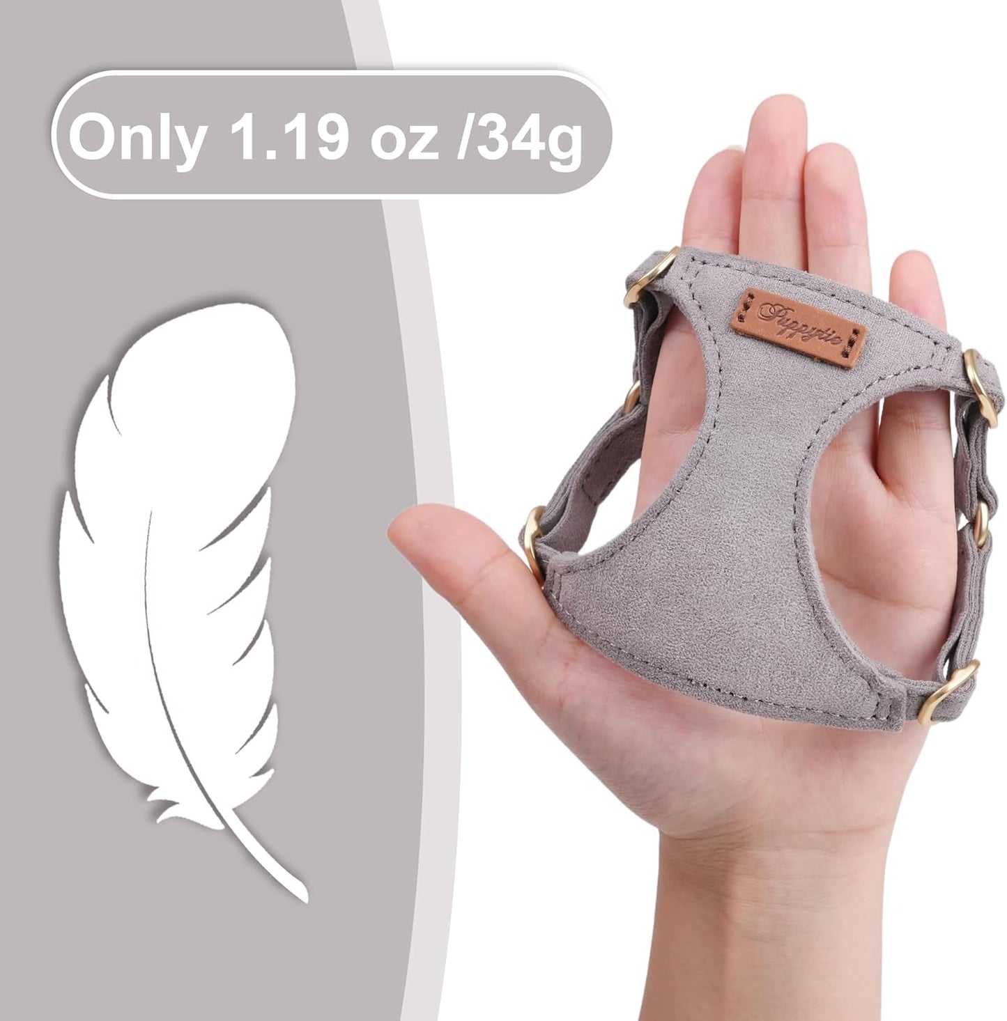 Puppytie No Pull XXS Puppy Harness with Multifunction Dog Leash,Soft Adjustable No Choke Escape Proof Pet Harness Vest,Silver Grey,XXS